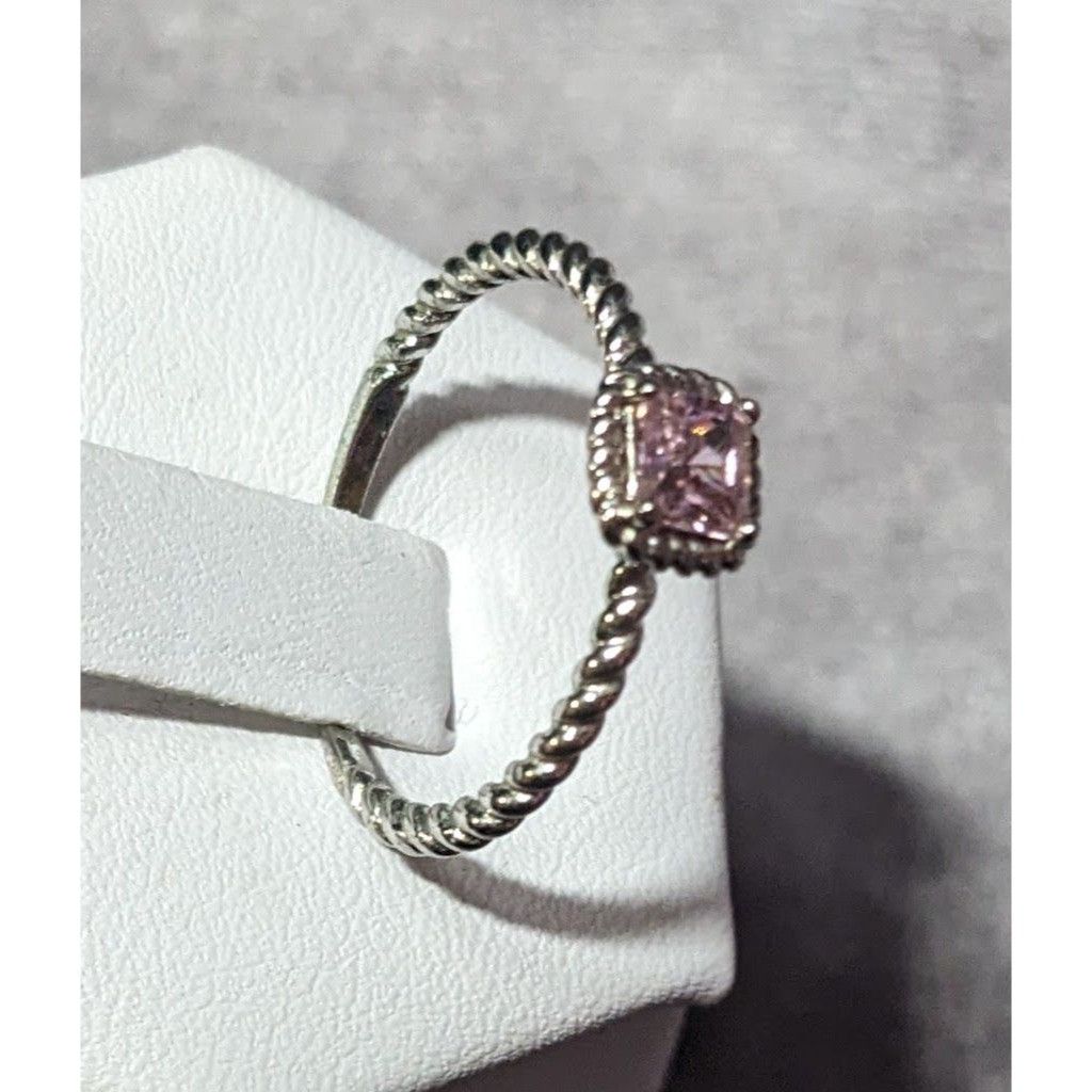 Other Dainty Coquette Silver Tone Ring With Pastel Pink Gem Signed Size ONE SIZE - 6 Thumbnail