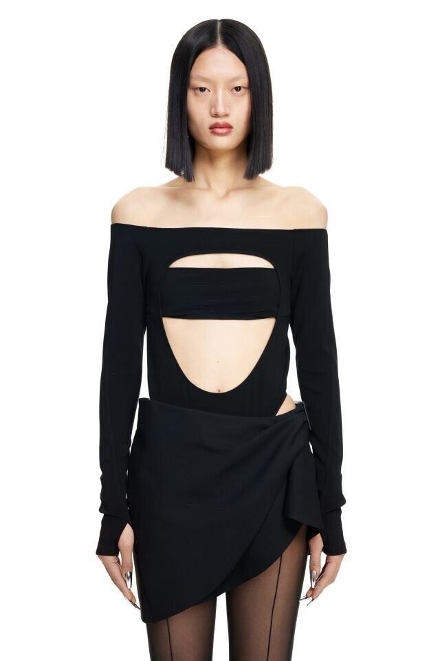 H&m Cut-Out Bodysuit in Black, Women's (Size Medium)