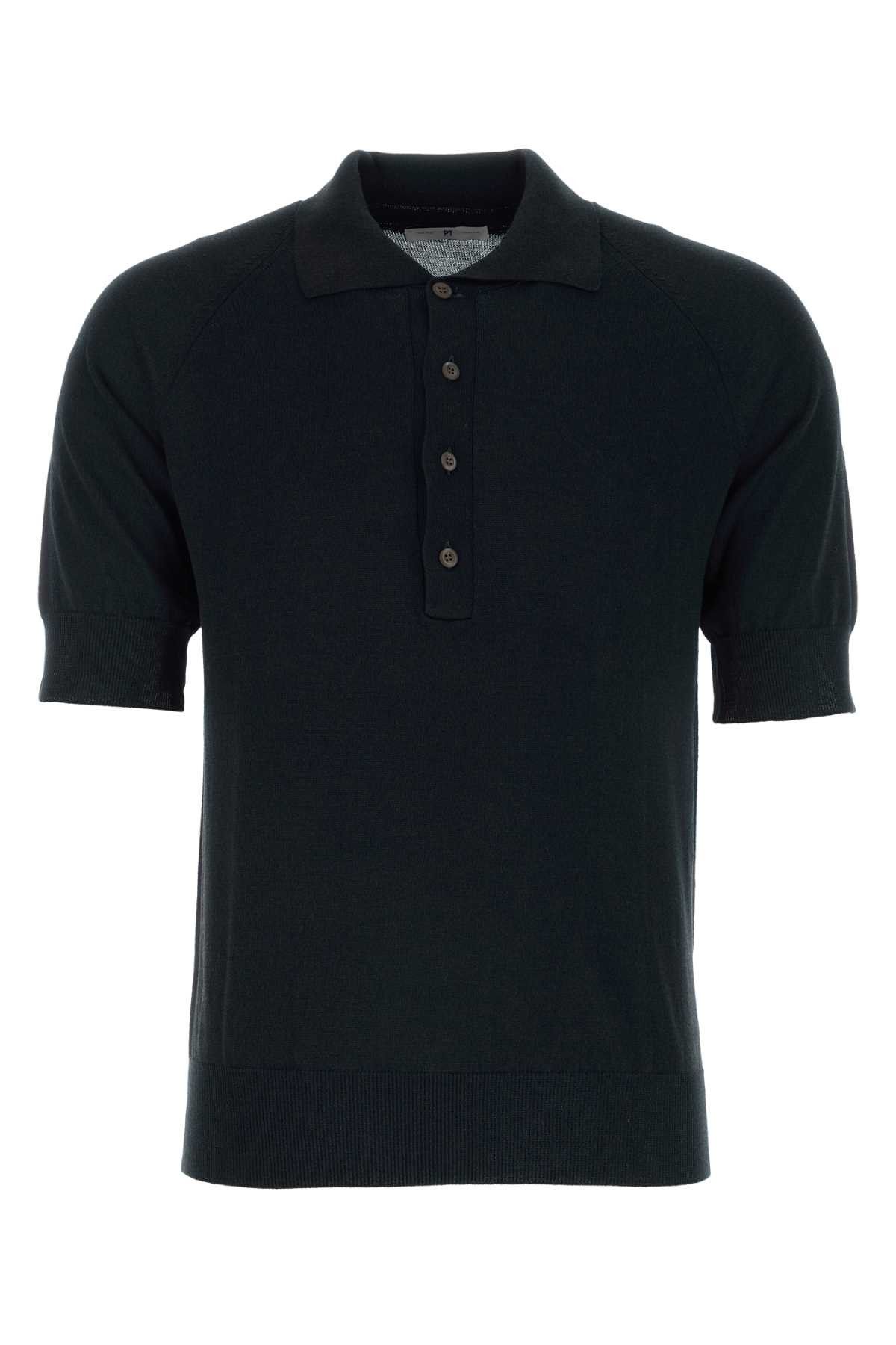 image of Pt Torino Black Cotton Blend Polo Shirt, Men's (Size Small)