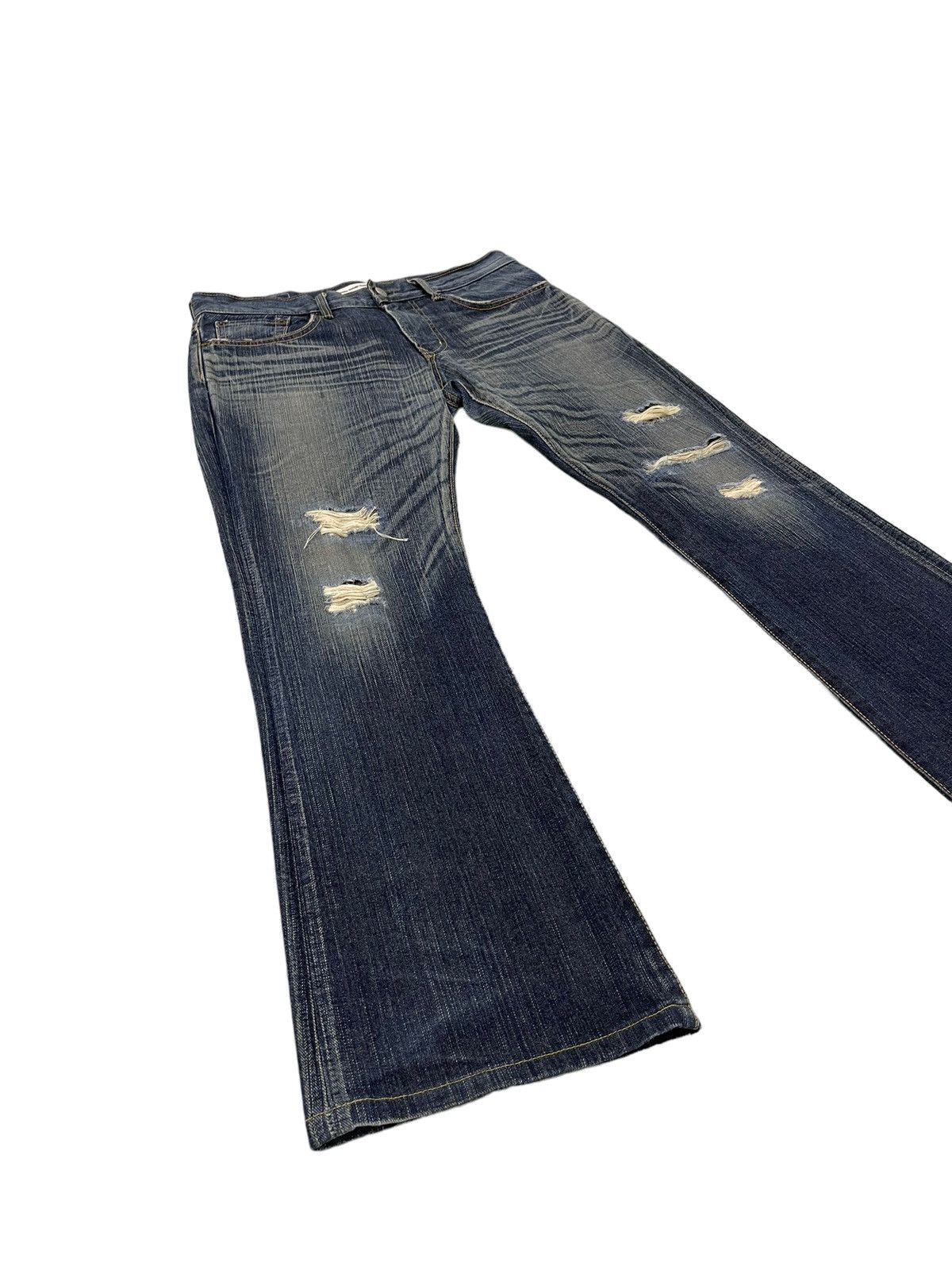 Japanese Brand Flare Jeans Edwin Japan Thrashed Distress Boot Cut 6🟦2 Size US 34 / EU 50 - 1 Thumbnail