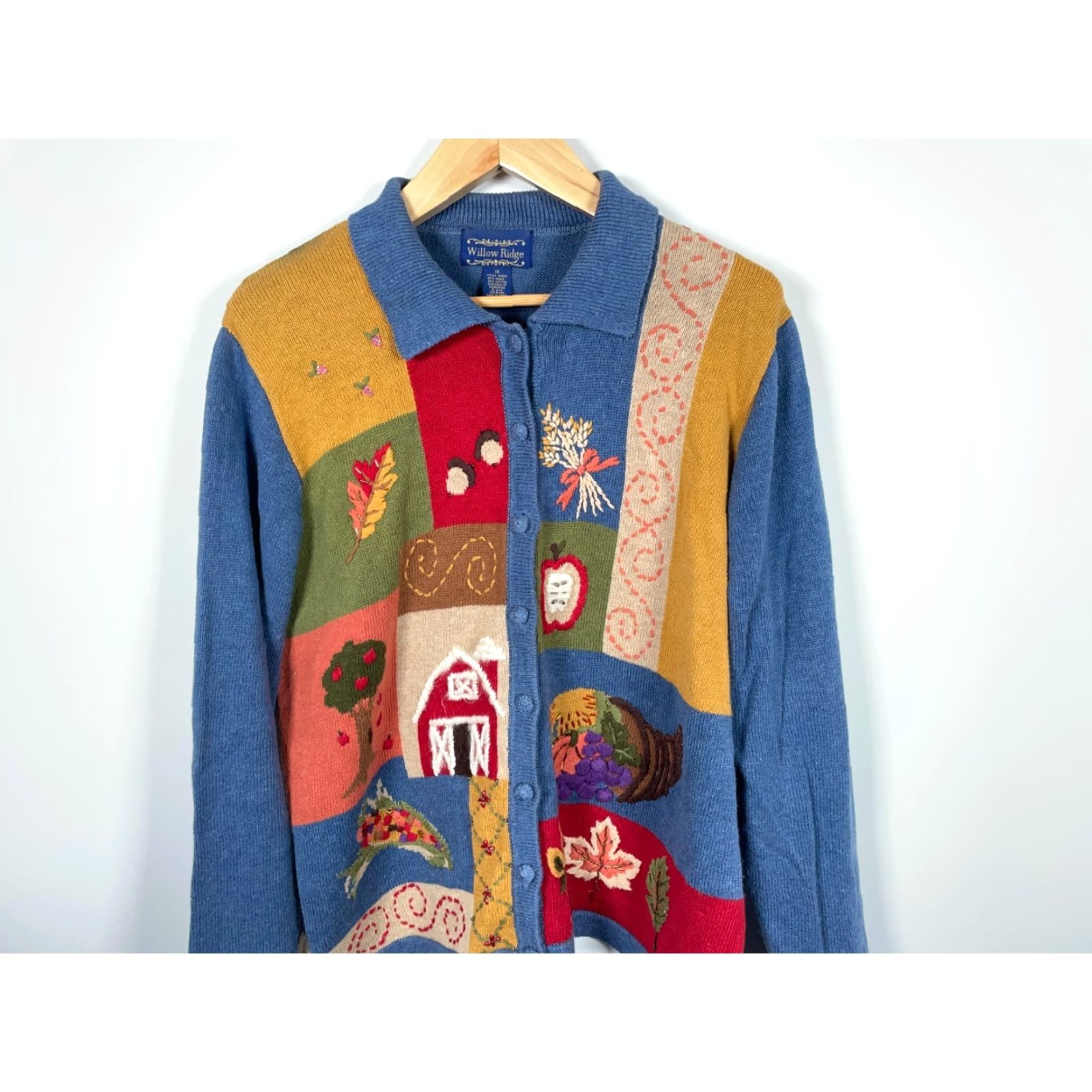 Vintage VINTAGE Willow Ridge Cardigan Women's 1X Blue Autumn Motif Embroidered Knit Sweater 90s Teacher Content: Casual Size XL / US 12-14 / IT 48-50 - 4 Thumbnail