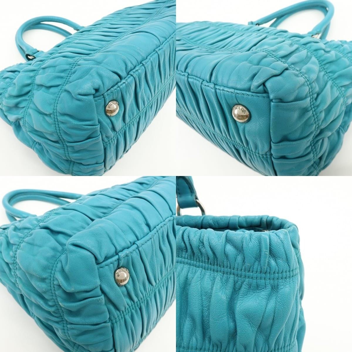 Prada Prada Ruched Lambskin Shoulder Bag Blue Size ONE SIZE - 5 Thumbnail