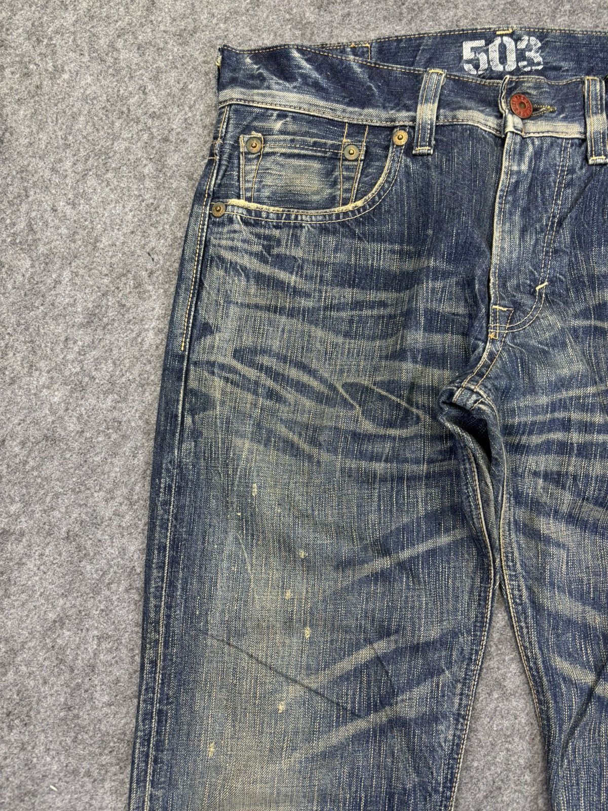 Edwin 💥90s Flare Style💥Vintage Edwin 503 Crazy Fades Denim K34 Size US 35 - 4 Thumbnail