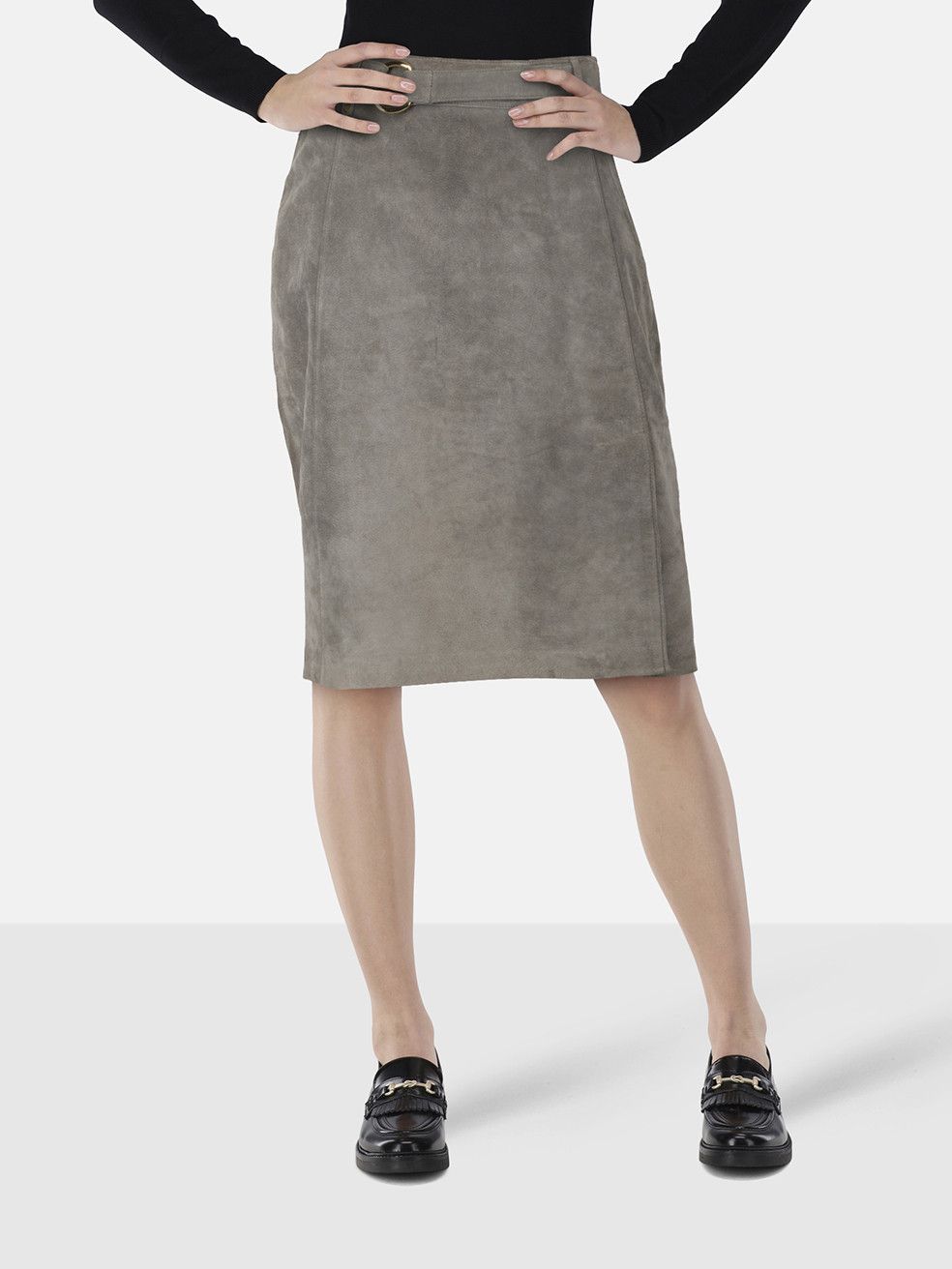 Max Mara Weekend Max Mara Grey Suede Belted Skirt Size 27" / US 4 / IT 40 - 1 Thumbnail