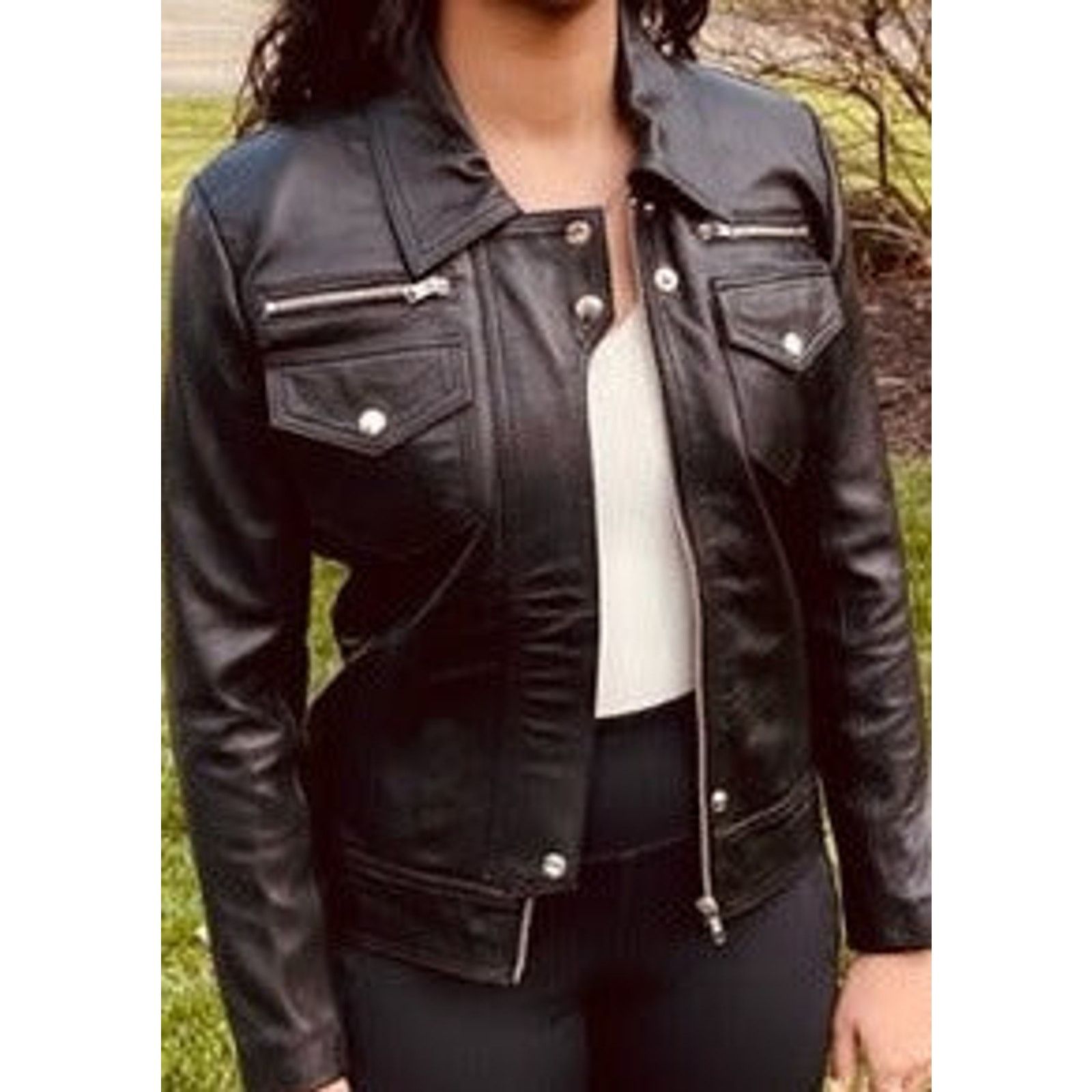 & Other Stories Athena Black womens Leather Café Jacket Size S / US 4 / IT 40 - 4 Thumbnail