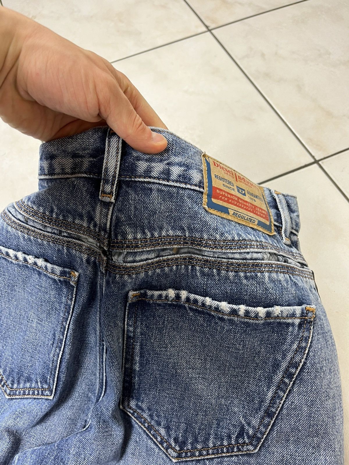 Designer × Diesel Diesel D-Pilut mesh stripe jeans pants washed distressed Size 28" / US 6 / IT 42 - 21 Thumbnail