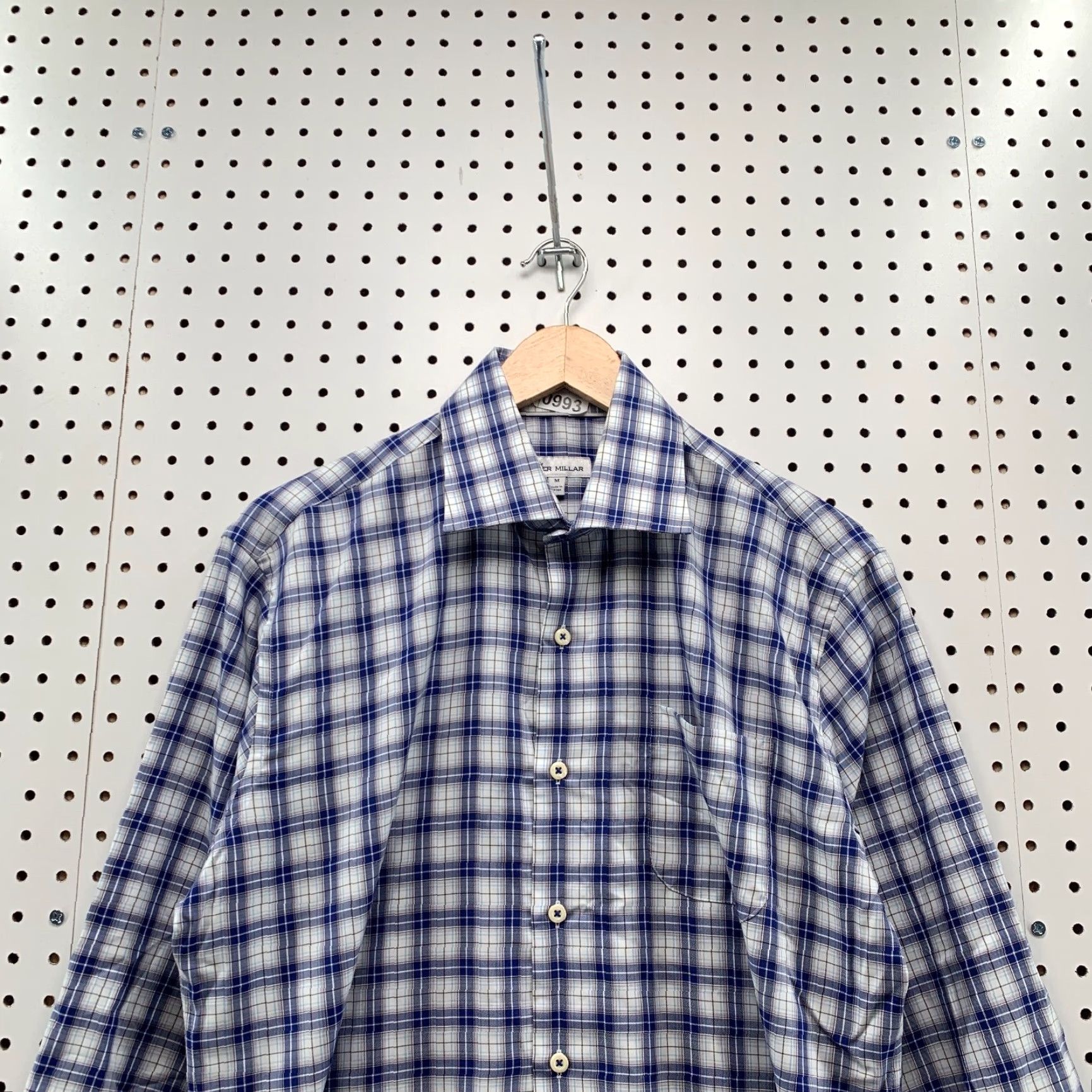 Peter Millar Peter Millar Button Shirt Mens Medium Blue White Plaid Long Sleeve Pocket Shirt Mens Blue White Plaid Button-Up Cotton Blend Regular 22x32 Size US M / EU 48-50 / 2 - 2 Thumbnail