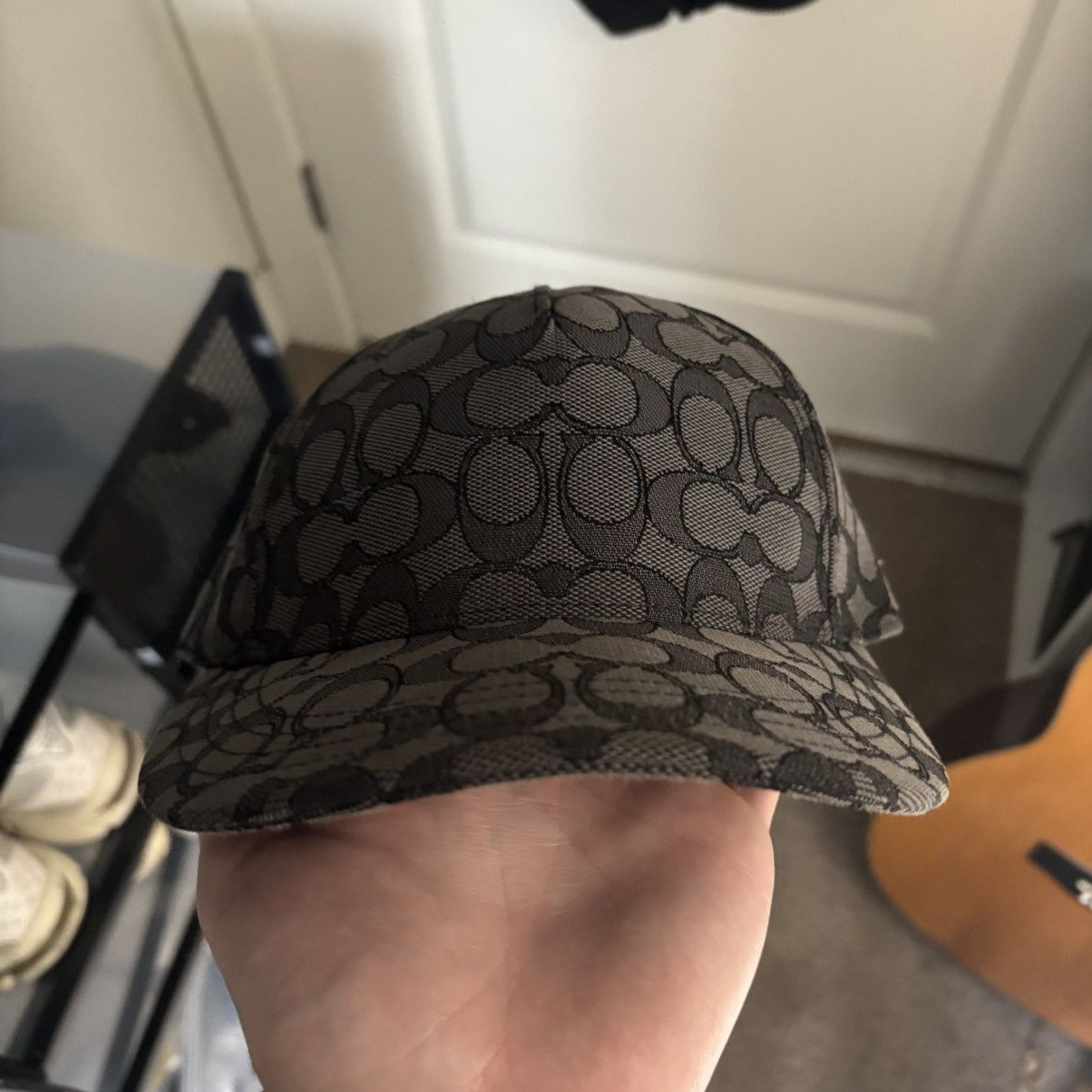 Coach Cap Cotton Gray All-Over Logo Men's Signature Jacquard