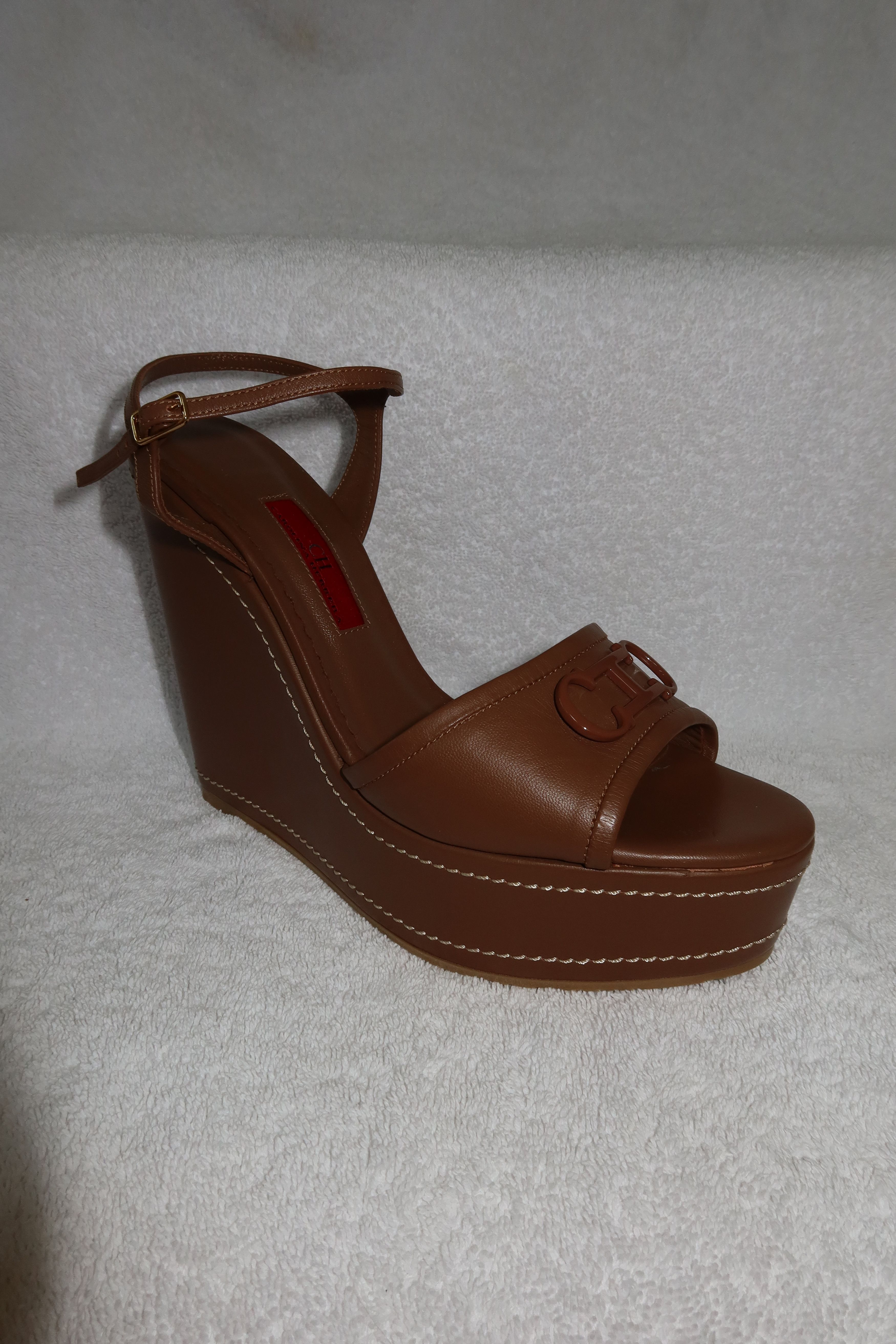 Carolina Herrera leather wedge sandals with logo buckle Size US 6 / IT 36 - 1 Thumbnail
