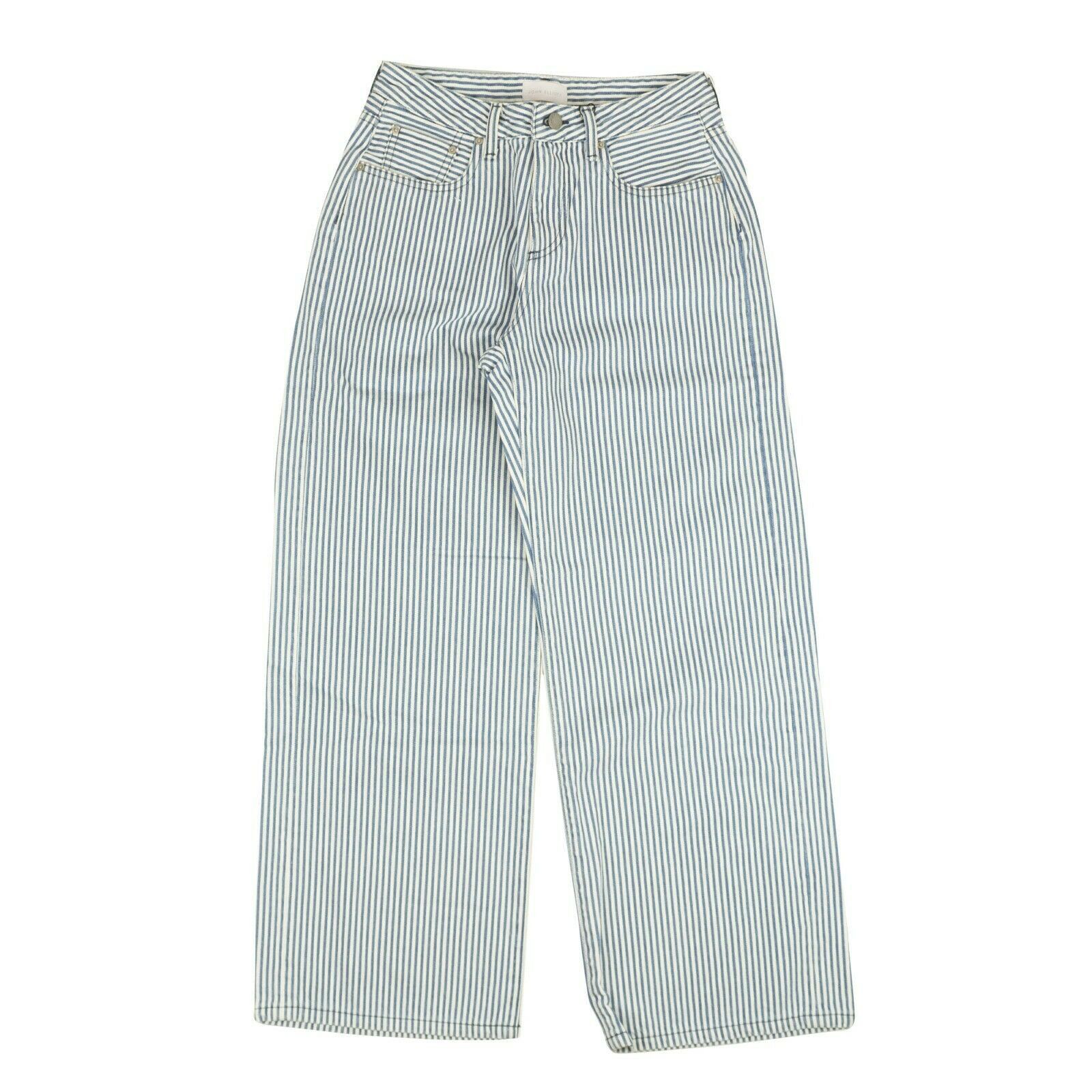 image of John Elliott White & Blue Lydia Pinstripe Wide Leg Jeans Size 24, Women's