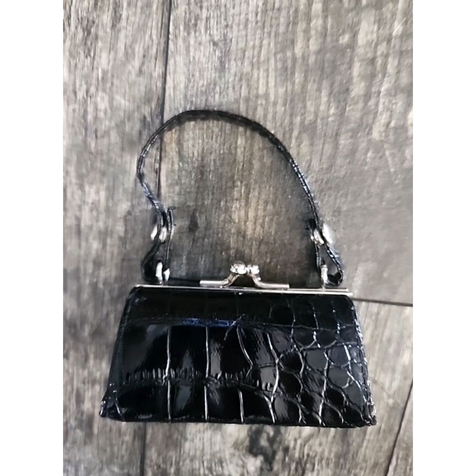 Vintage Black Mini Tote Bag Makeup Purse Key Chain Change 4" Strap Size ONE SIZE - 2 Thumbnail