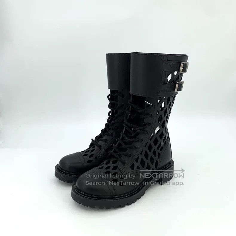 Dior Dior Black hollow mesh leather lace-up mid-boots Size US 5.5 / IT 35.5 - 1 Thumbnail