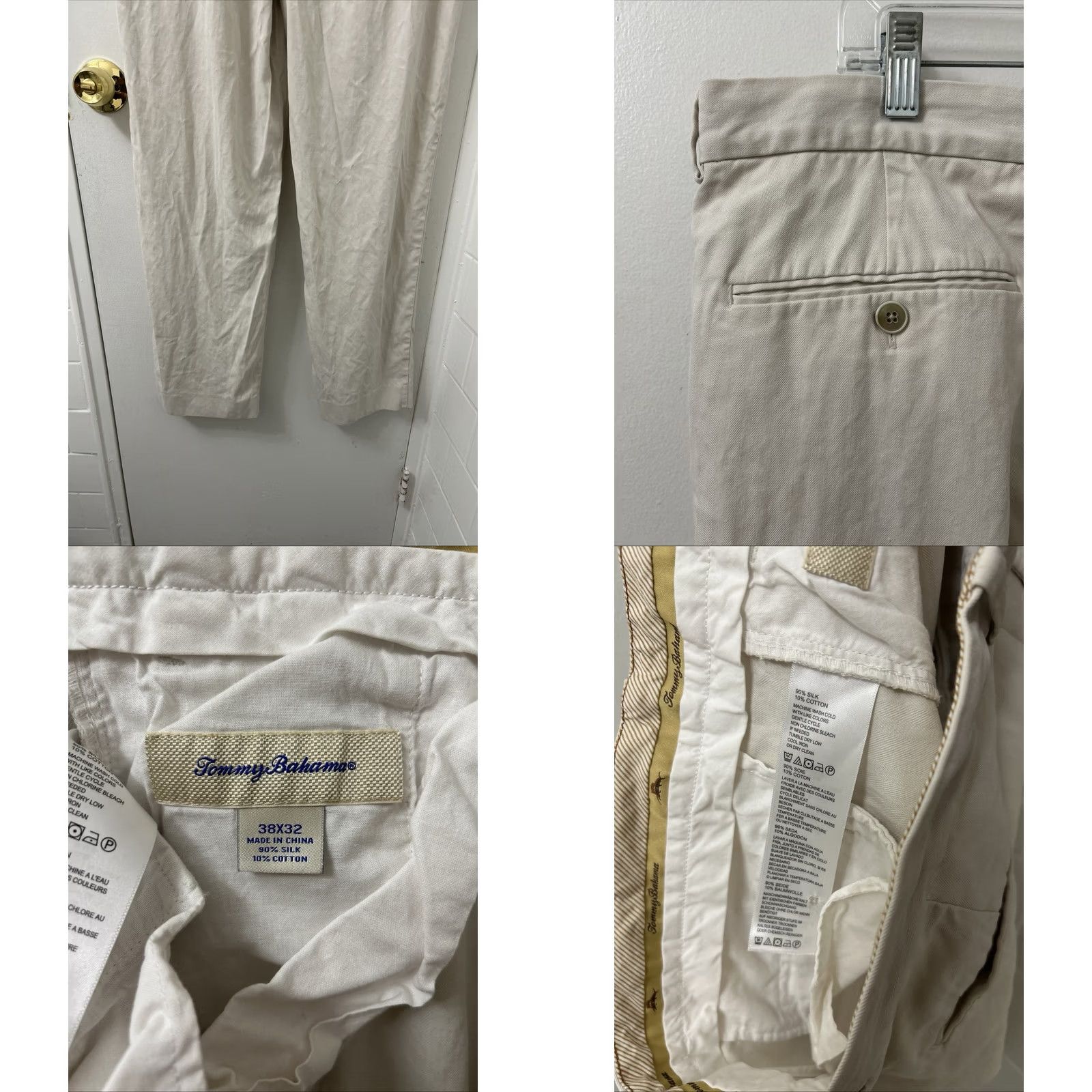 Tommy Bahama Tommy Bahama Pants Mens 38x31 Beige Silk Chino Herringbone Flat Front Logo Zipper Button Trousers Size US 38 / EU 54 - 8 Thumbnail