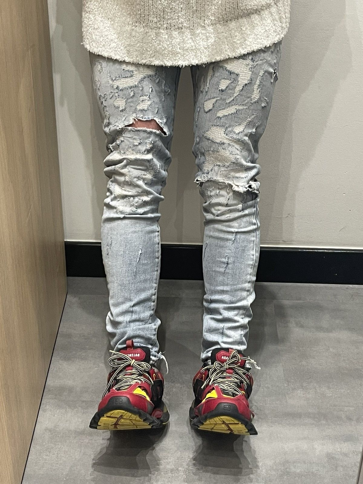 Balmain Balmain Distressed Indigo Biker Denim Pants Size US 31 - 2 Thumbnail