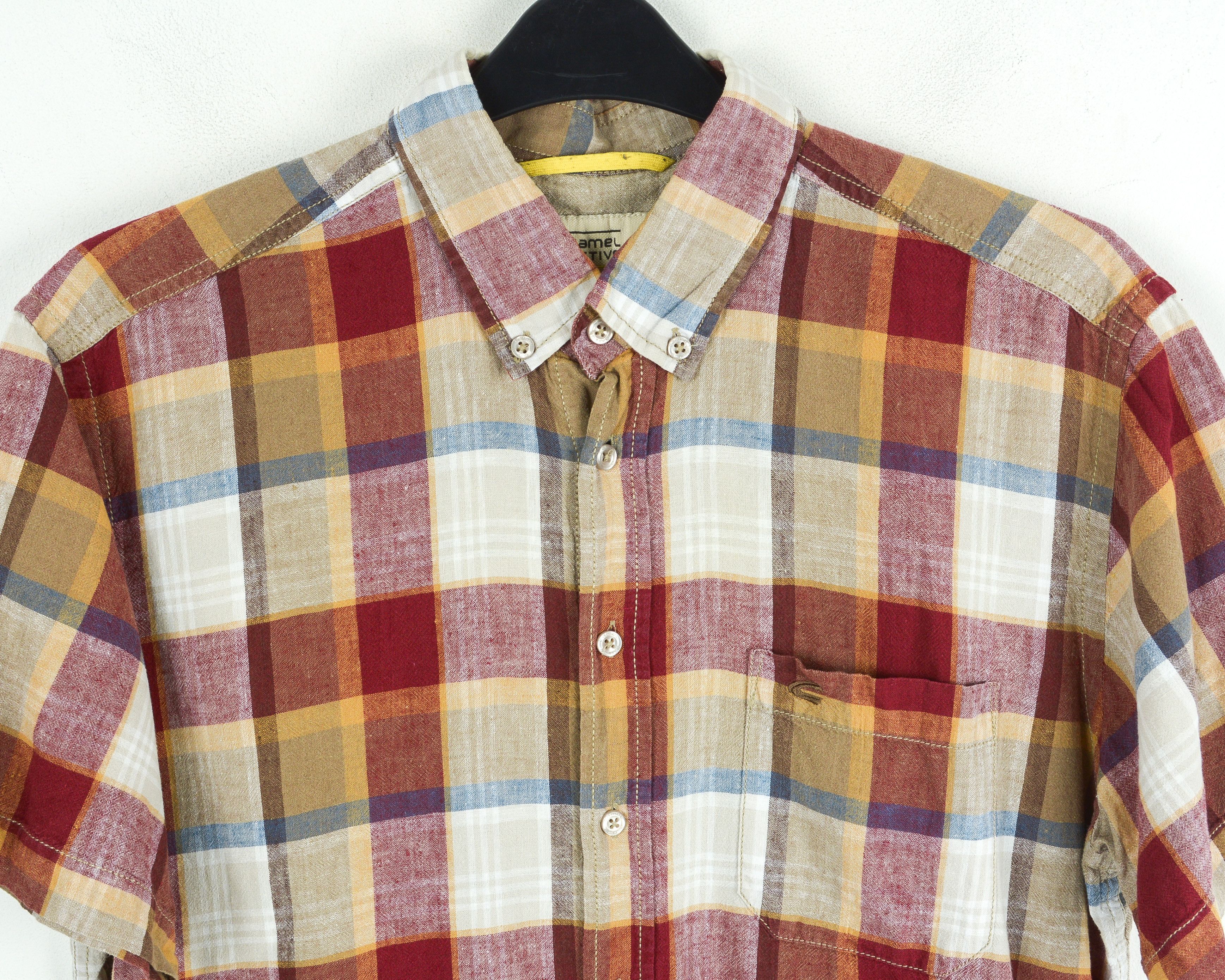 camel active Men Checked Linen Shirt L Short Sleeve Casual Multicoloured Size US L / EU 52-54 / 3 - 3 Thumbnail