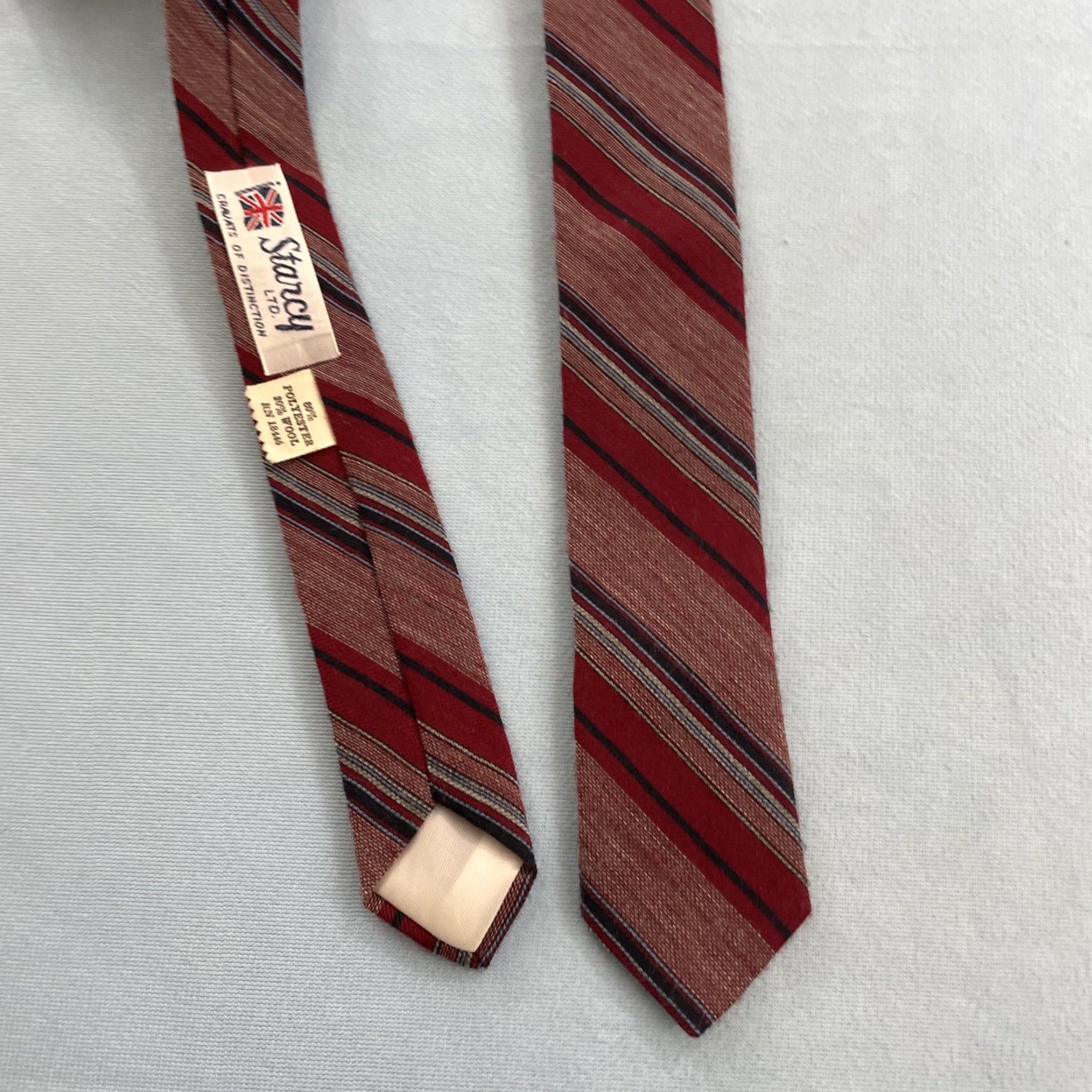 Vintage VINTAGE Stacy Stavy Cravats Wool Repp Tie 2" Slim Stripe Red Texture Poly Blend MCM Mod 2x54 Capsule Slim Necktie Mens Size ONE SIZE - 7 Thumbnail