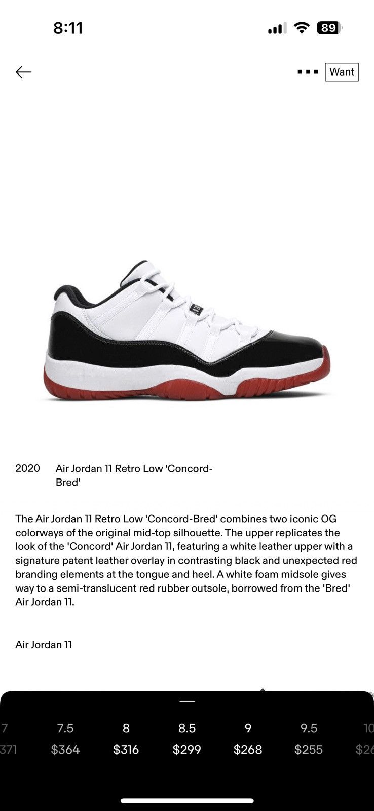 Jordan Brand Air Jordan 11 Retro Low 'Concord-Bred' Size US 8.5 / EU 41-42 - 6 Thumbnail