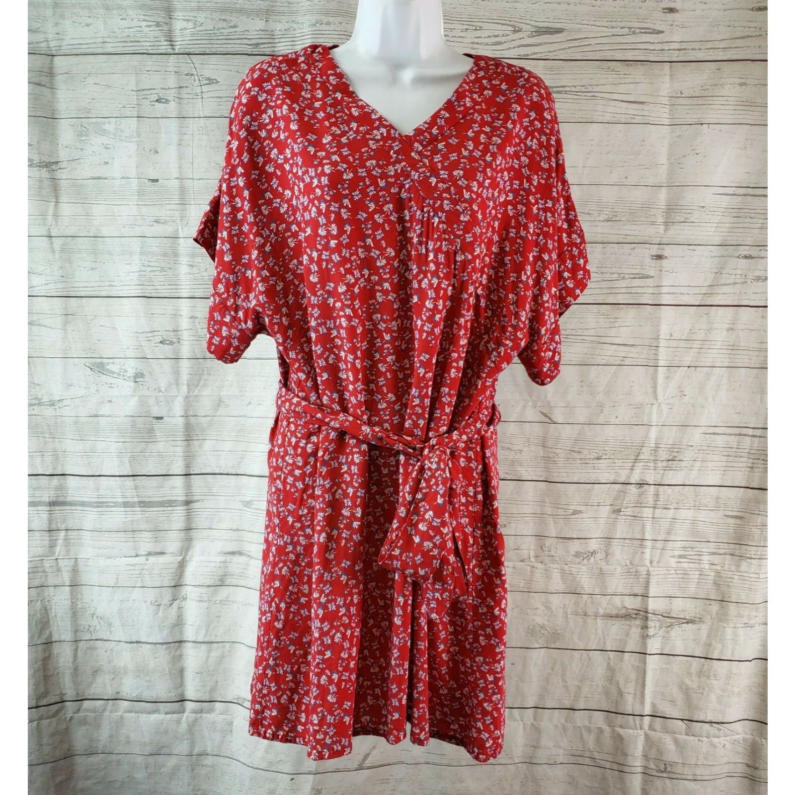 Vintage Antoine & Lili Womens Dress Printed Floral Belted Short Sleeve Pullover Red Blue Size 12 3 US Size XL / US 12-14 / IT 48-50 - 2 Thumbnail