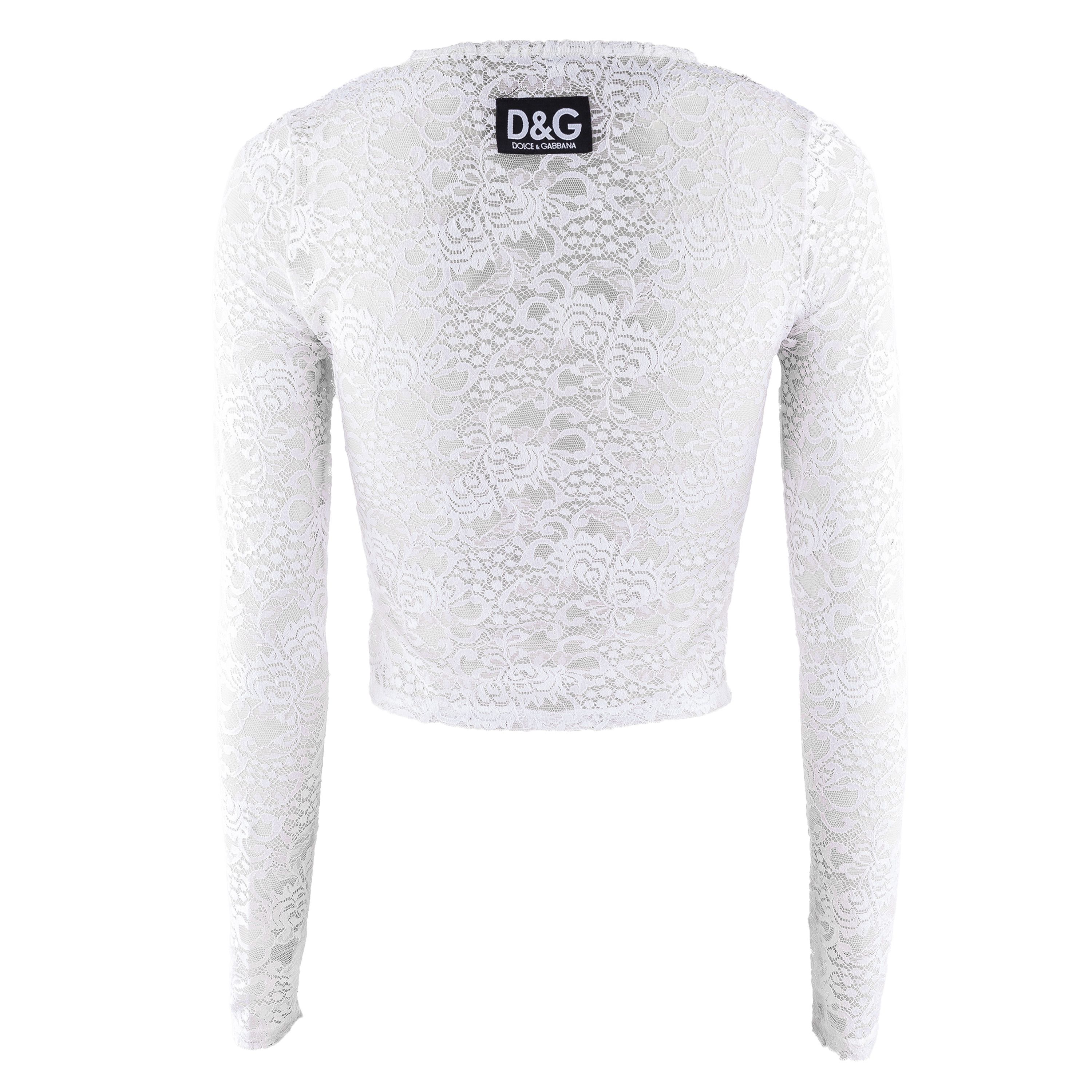 Dolce & Gabbana Dolce & Gabbana Vintage White Long Sleeve Lace Top (S) Size S / US 4 / IT 40 - 2 Thumbnail