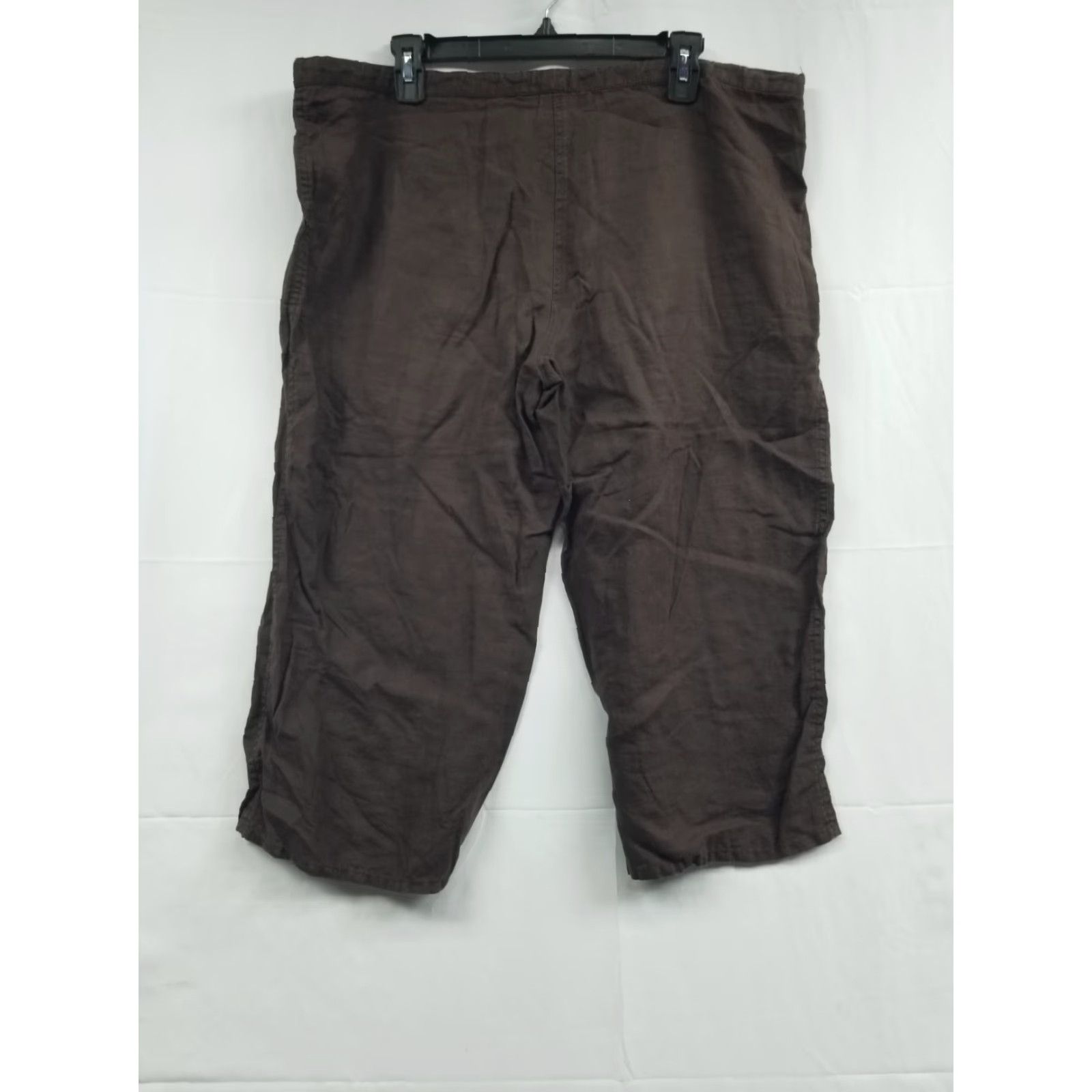 Vintage London Jean Chino Pants Women Large Brown Linen Straight Leg Drawstring Waist Size 36" / US 14 / IT 50 - 2 Thumbnail