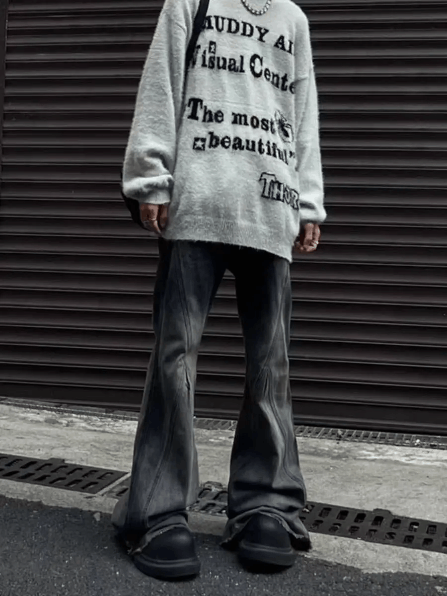 Designer × Jean × Vintage Street Hip Hop Grunge Y2K Micro Flared Jeans Size US 34 / EU 50 - 1 Thumbnail