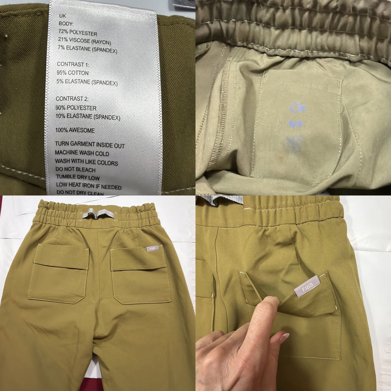 Olive FIGS PANTS JOGGERS Olive Green XS Women Drawstring Waist Rayon Blend - Jogger Tapered Leg Stretcht No Flaws Pockets Medical Scrubs Size 26" / US 2 / IT 38 - 10 Thumbnail