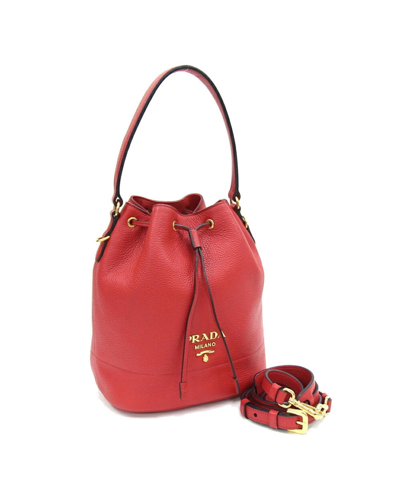 image of Prada Red Leather Shoulder Bag With Shoulder Strap, Women's