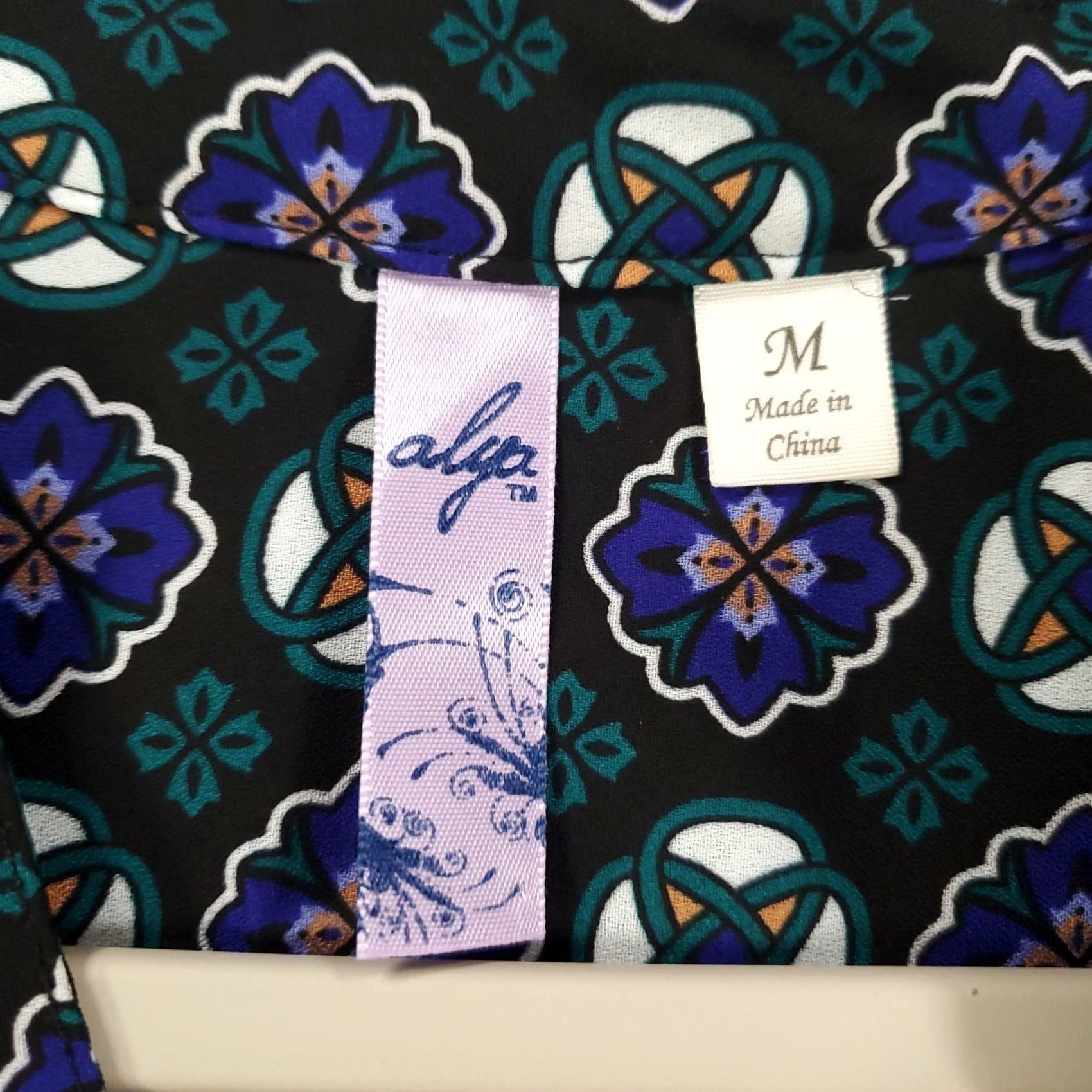 Vintage Aly Dress Womens Size Medium Blue Geometric Tunic Shift Roll Tab Sleeve Size M / US 6-8 / IT 42-44 - 7 Thumbnail