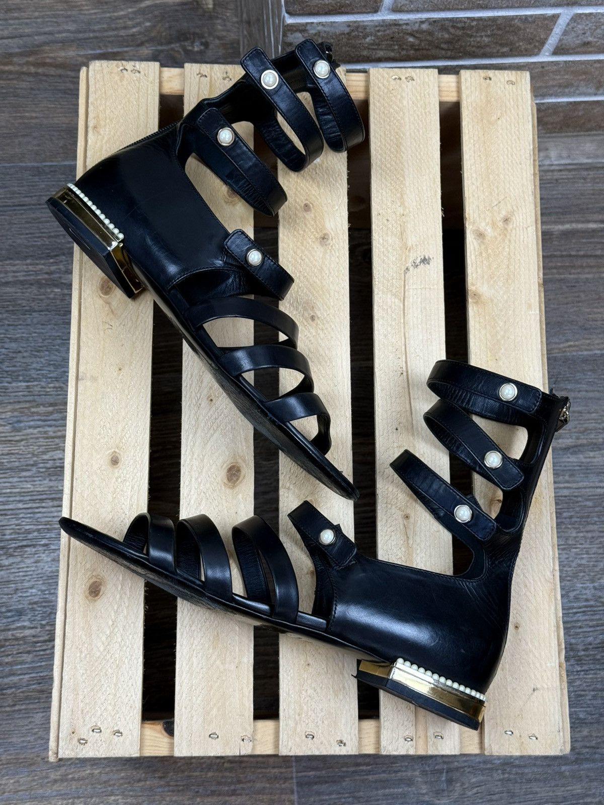 Chanel Womans Chanel Strappy Pearl Gladiator Sandals Size EU:39 Size US 9 / IT 39 - 1 Thumbnail