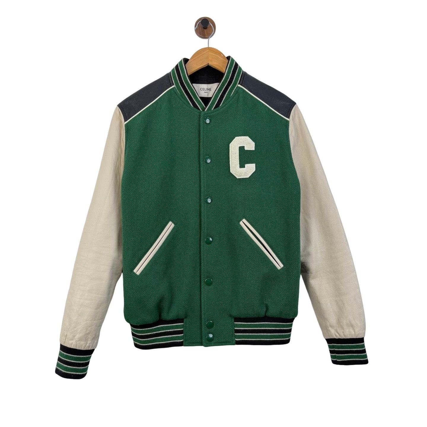 Celine Celine Logo Patch Leather Sleeve Varsity Jacket 46 Size US S / EU 44-46 / 1 - 1 Thumbnail