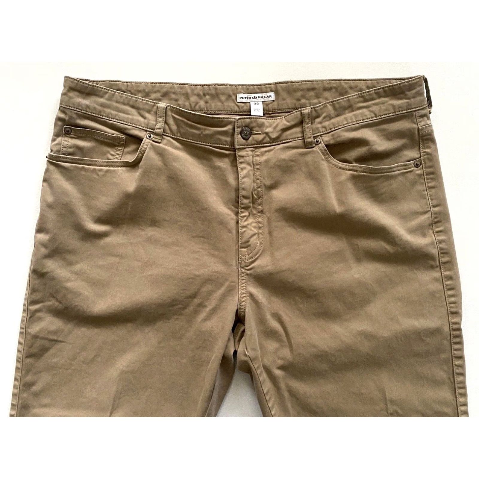 Peter Millar Peter Millar Men’s Ultimate Sateen Five-Pocket Pants Sz 38 Beige Cotton Blend Flat Front Regular Straight 32in Inseam 5-Pocket Chino Size US 38 / EU 54 - 3 Thumbnail