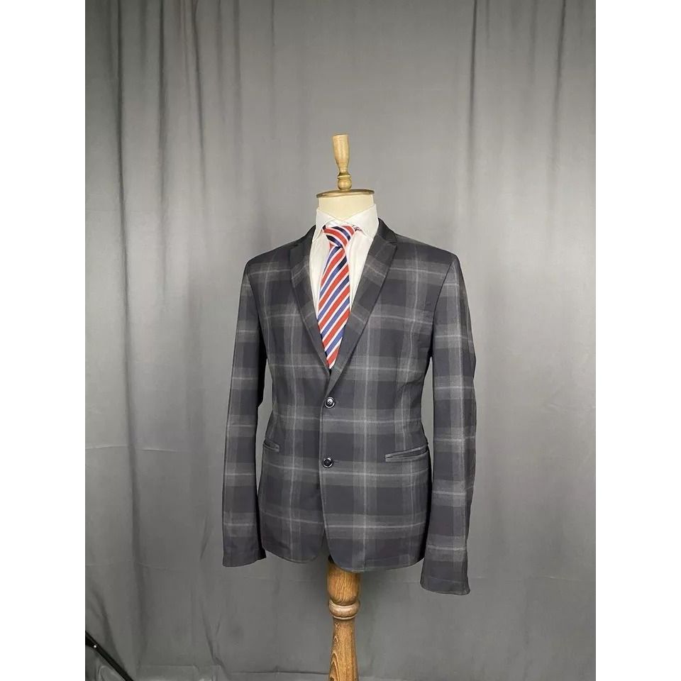 Hugo Boss Hugo Boss Men's Gray Checked Blazer Sportcoat Jacket Size 52 Size 52R - 3 Thumbnail