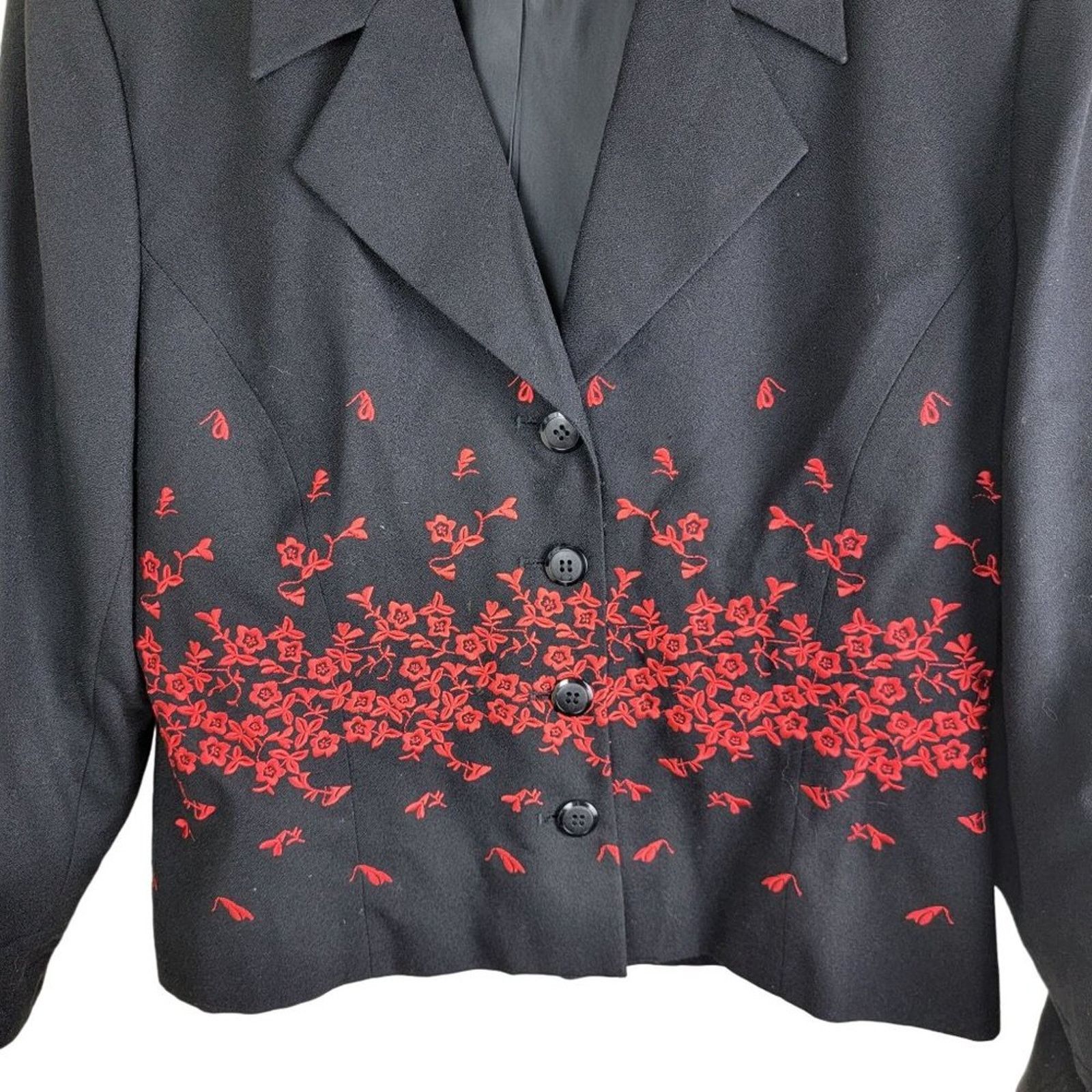 Vintage SCAASI Floral Embroidery Blazer Black Size L / US 10 / IT 46 - 5 Thumbnail