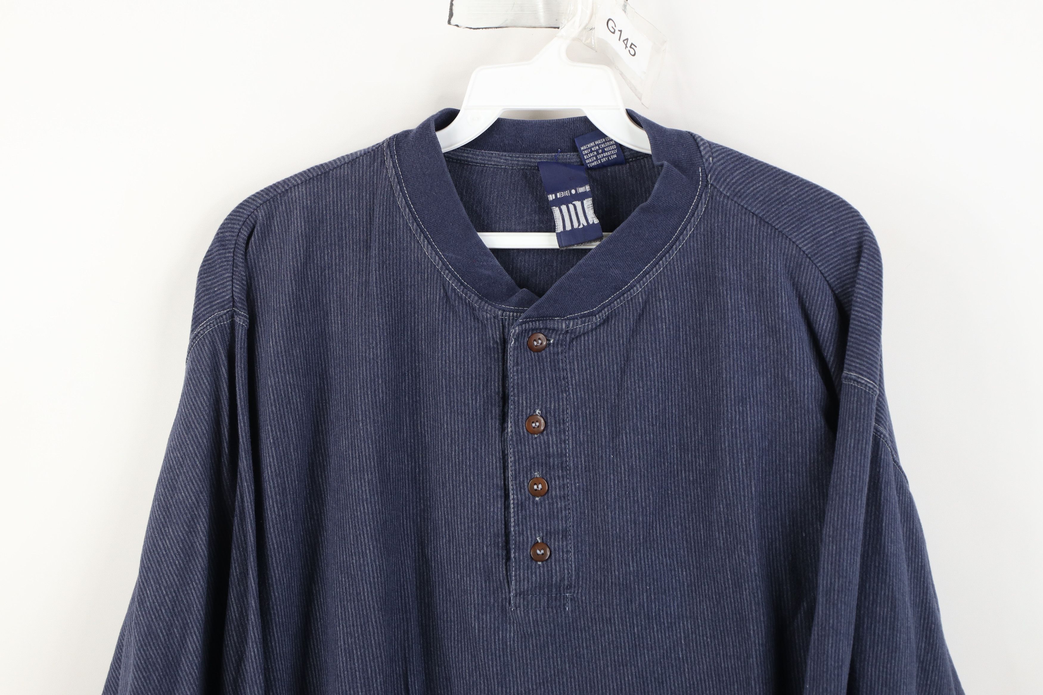 Vintage Vintage 90s Streetwear Long Sleeve Henley T-Shirt Blue Size US XL / EU 56 / 4 - 2 Thumbnail