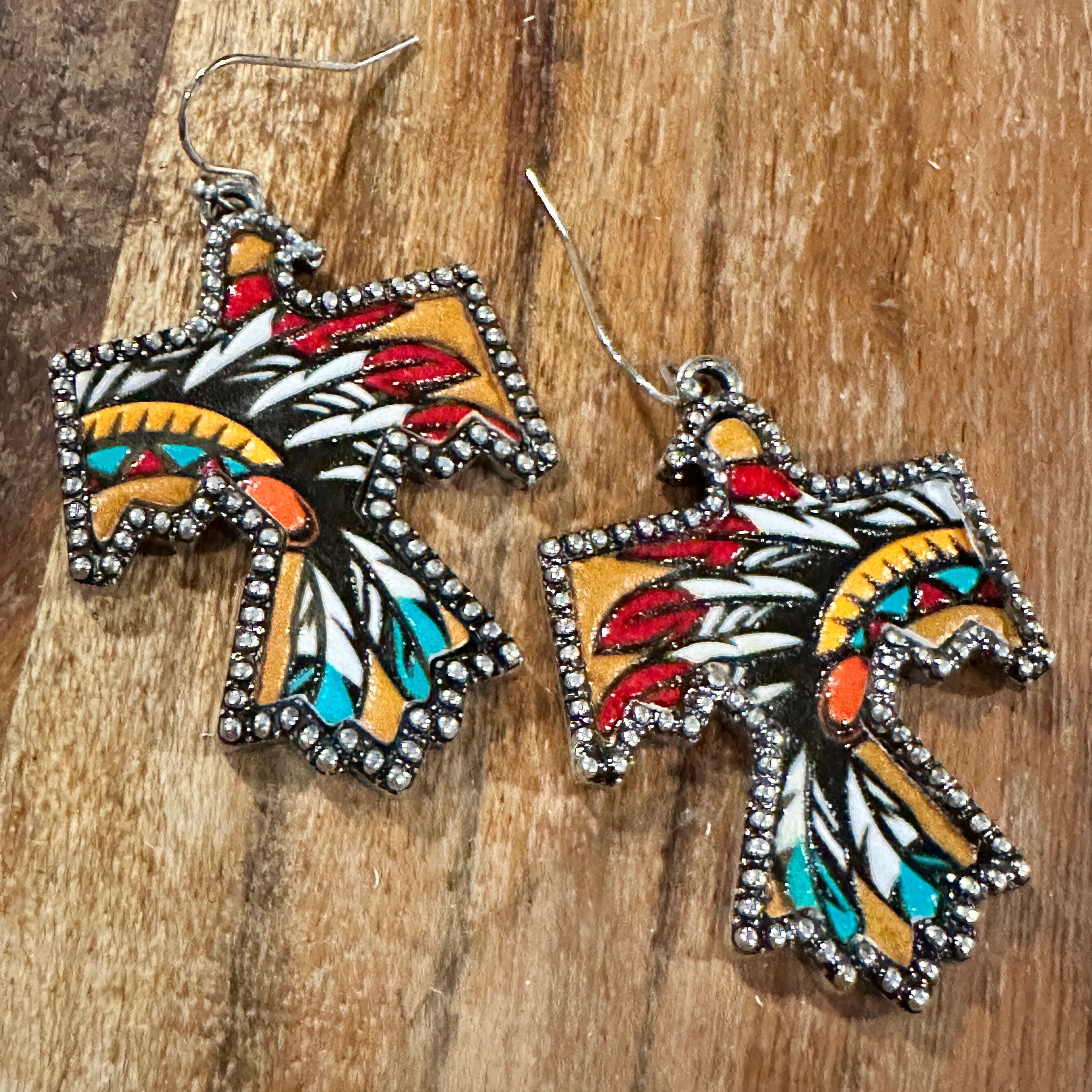 Other Boho Thunderbird Metal Earrings with Tooled Leather Chieftai Size ONE SIZE - 8 Thumbnail