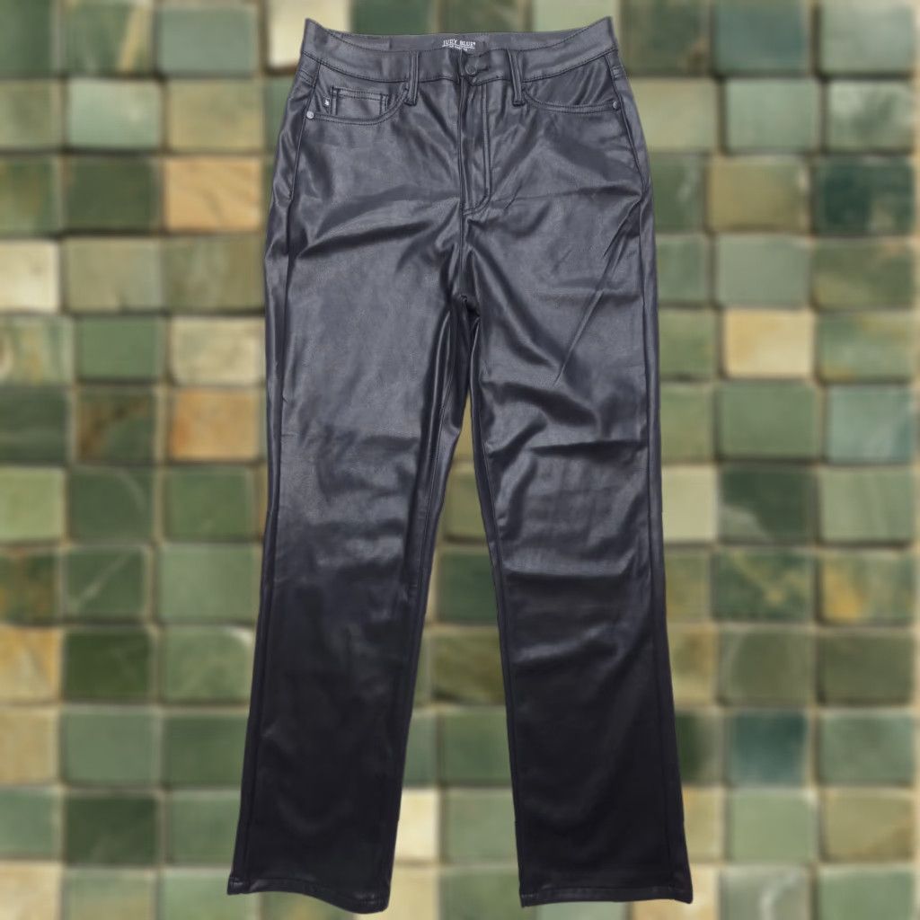 Vintage Judy Blue Control Top Faux Leather Pants in Black Womens 29 Straight Leg EUC Size 4XL / US 24-26 - 1 Thumbnail