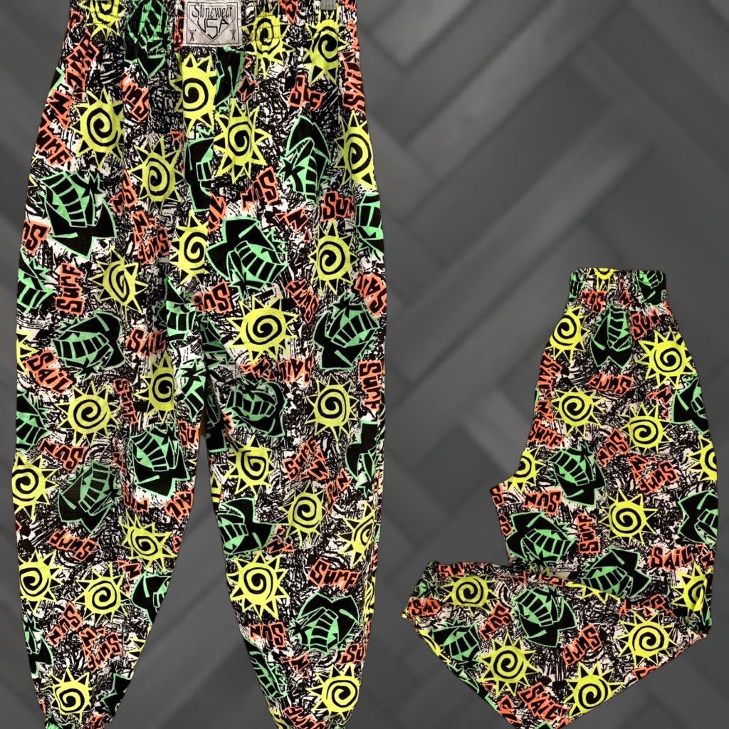 Vintage VINTAGE Stonewear USA muscle pants neon geometric beach surf n sun sail Sz S M Mens Size US 29 - 1 Thumbnail
