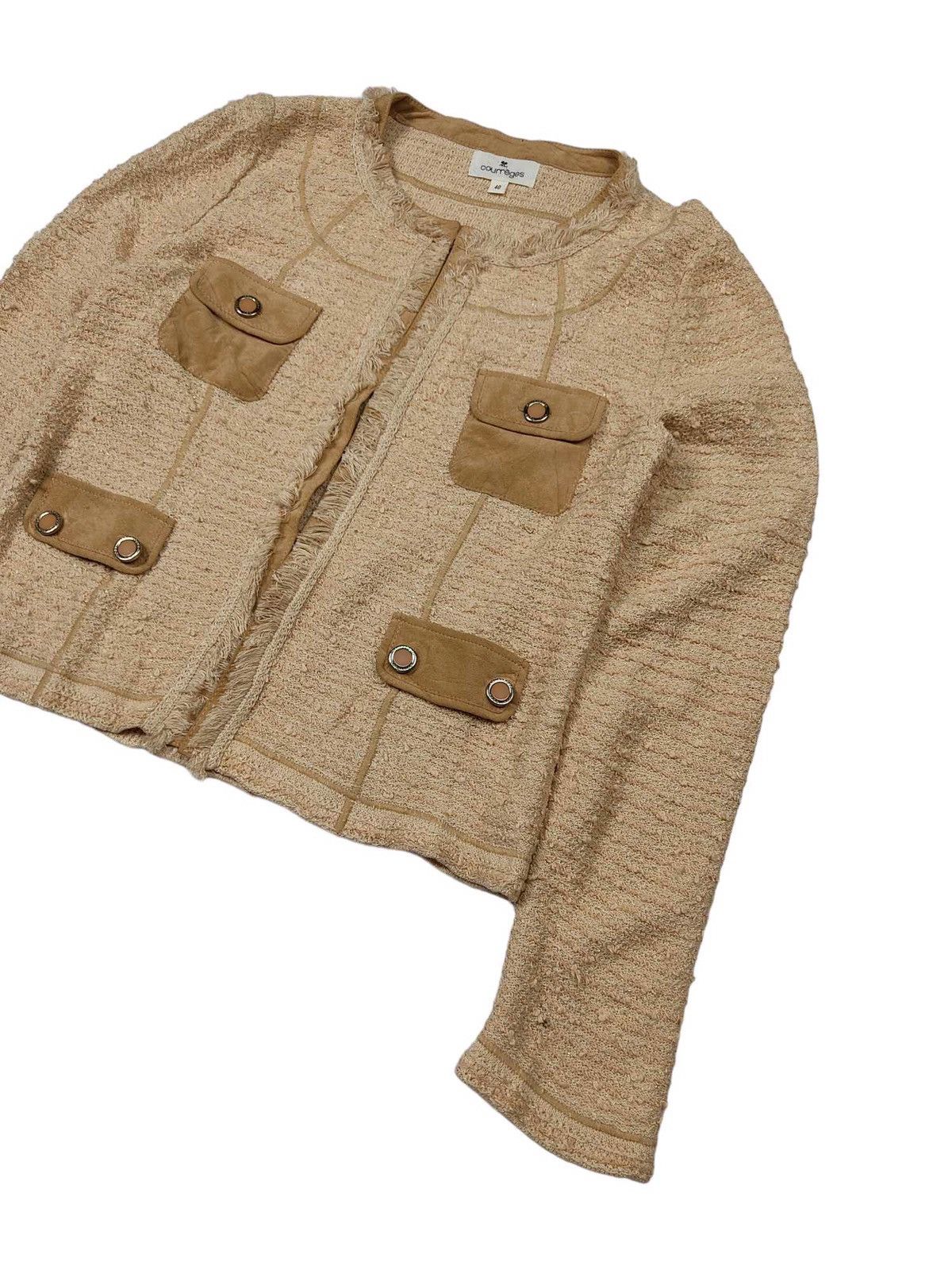 Courreges × Japanese Brand Beautiful Item 🔥 Courreges Tweed No Collar Jacket Size L / US 10 / IT 46 - 3 Thumbnail