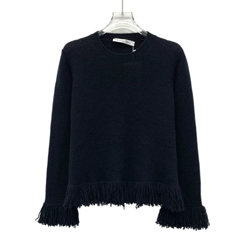 Dior Black cashmere tassel round-neck long-sleeved knitted