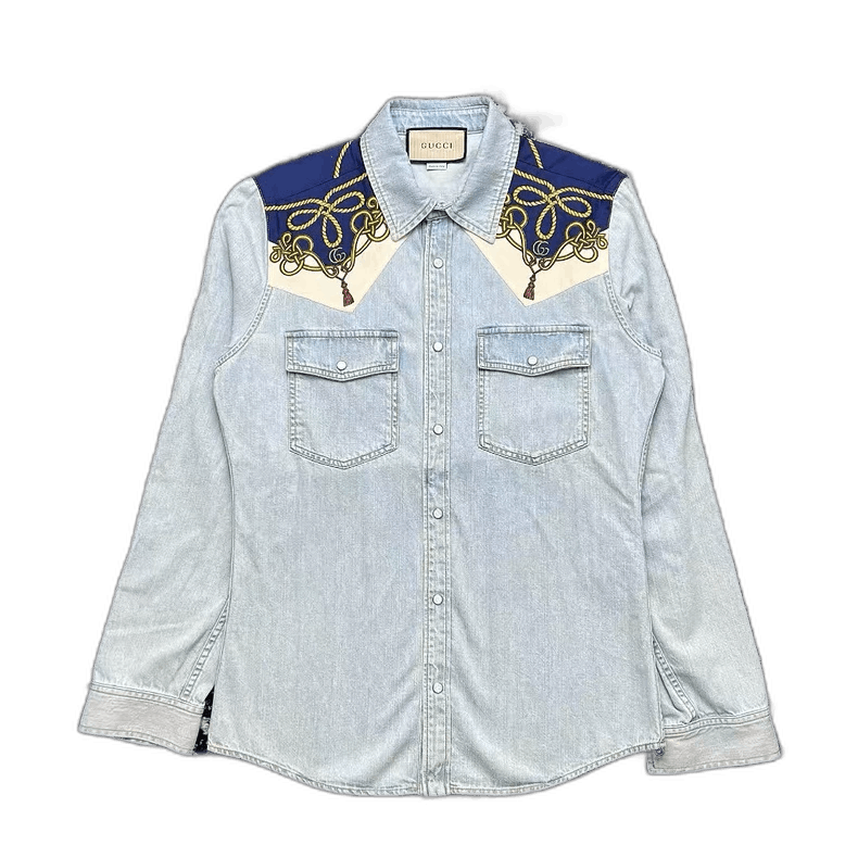 Gucci Gucci SS22 Silk-Print Denim Shirt Size US M / EU 48-50 / 2 - 1 Thumbnail