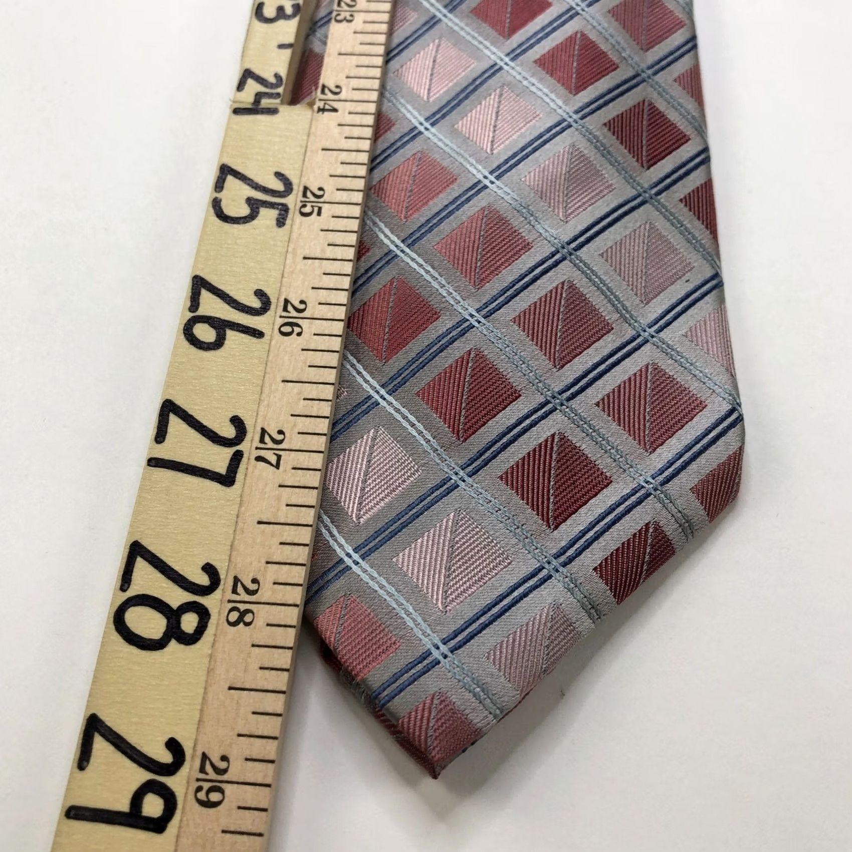 Stafford VINTAGE Stafford Pink Gray 100% Silk Neck Tie Men Geometric 3.5-in 58-in Mens Tie Size ONE SIZE - 3 Thumbnail
