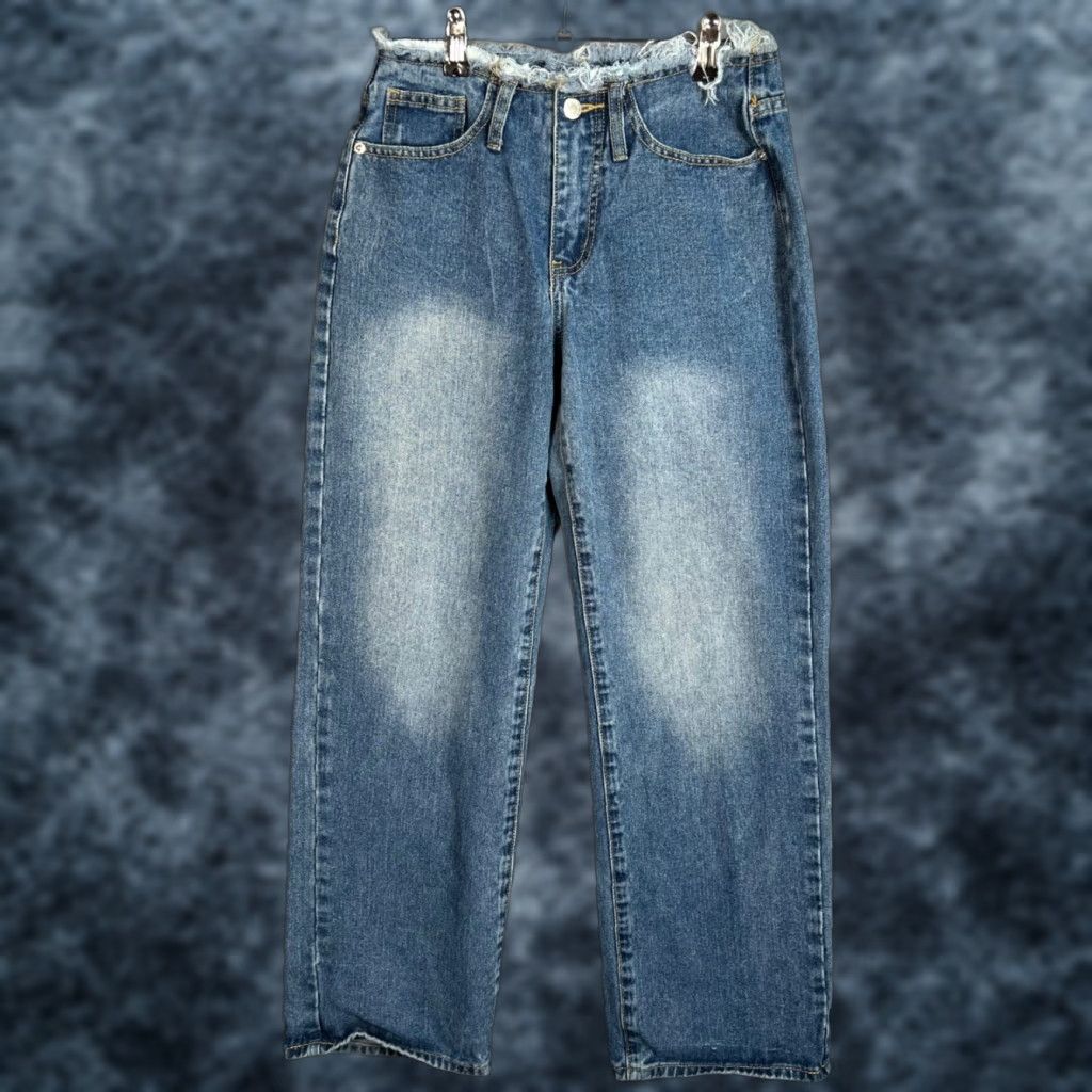 PrettyLittleThing PrettyLittleThing Jeans Womens Petite Blue High-Waist Frayed Hem Wide Leg Size 00 Size 24" / US 00 / IT 34 - 1 Thumbnail