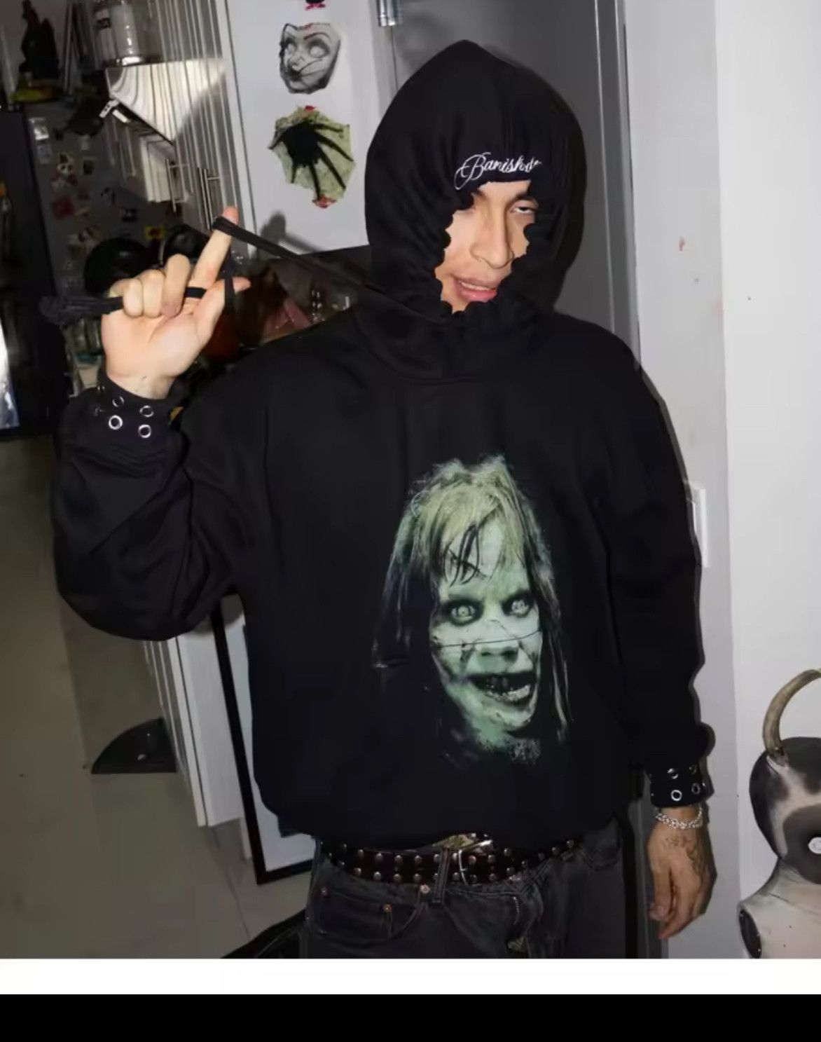 Other Fashion Punk Y2K Scary Creepy Face Gothic Pocket Hoodies Size US M / EU 48-50 / 2 - 3 Thumbnail