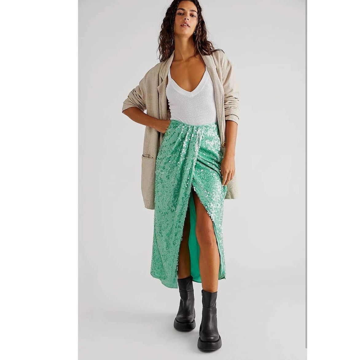 Free People New Free People Poets Sequin Sarong Skirt $228 SIZE 4 Green Size 27" / US 4 / IT 40 - 1 Thumbnail