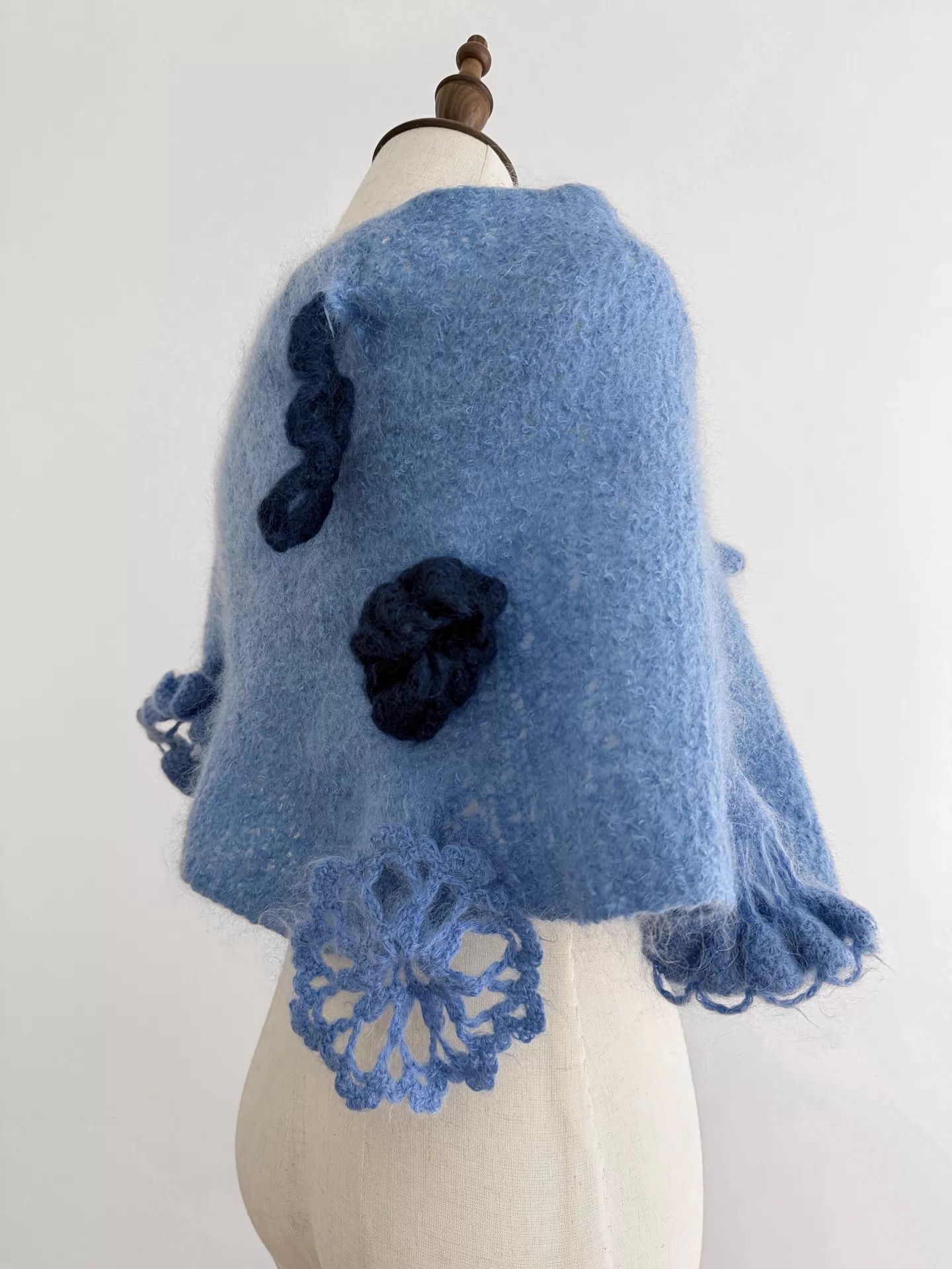 Comme des Garcons CDG Sky Blue Light Knit Draped Flower Wool Shawl Size ONE SIZE - 7 Thumbnail