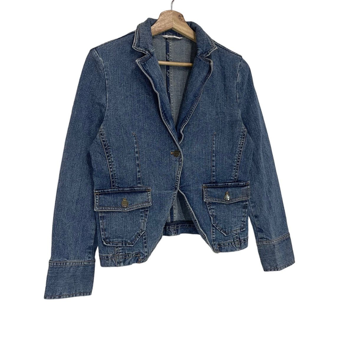 Designer × MCM Vintage 90s Moderne Creation Munchen Denim Blazer Size S / US 4 / IT 40 - 2 Thumbnail