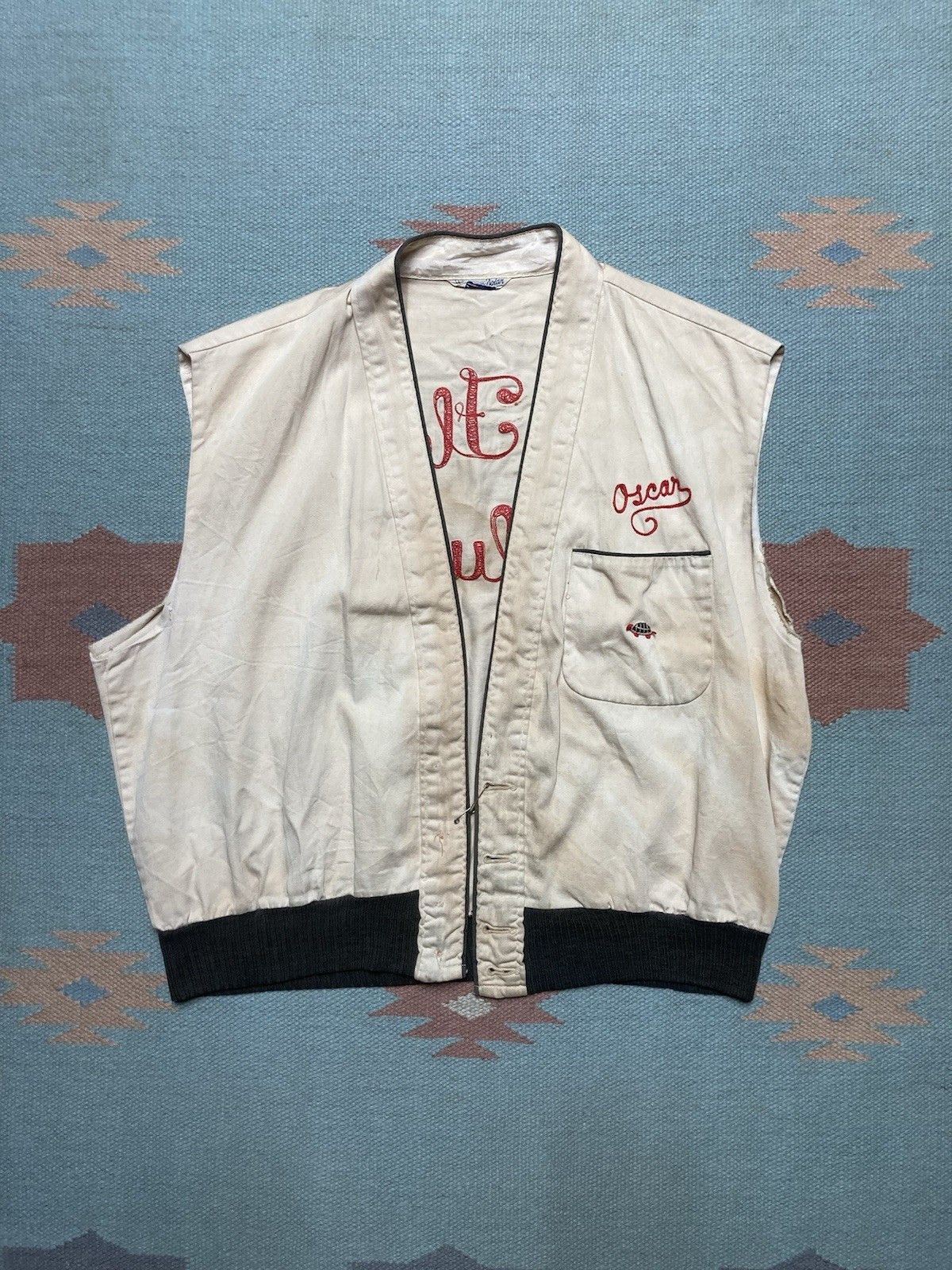 Vintage 1950s vest jacket chainstitch The Flame Club cotton Oscar L Size US L / EU 52-54 / 3 - 7 Thumbnail