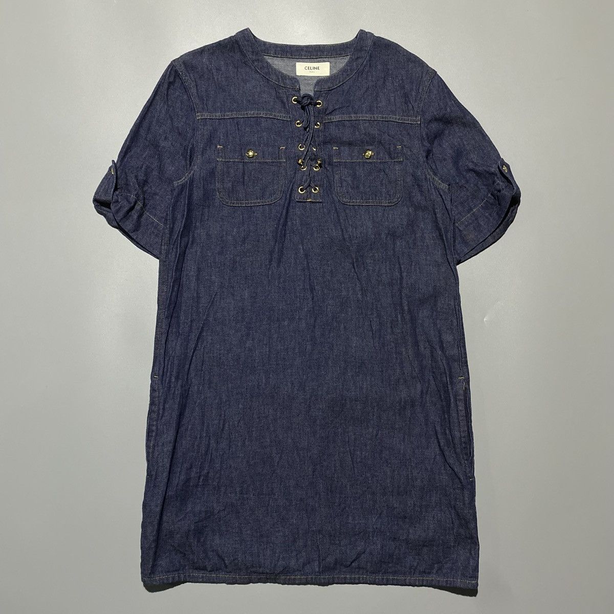 Celine Celine - Denim Lace-Up Dress Size M / US 6-8 / IT 42-44 - 1 Thumbnail