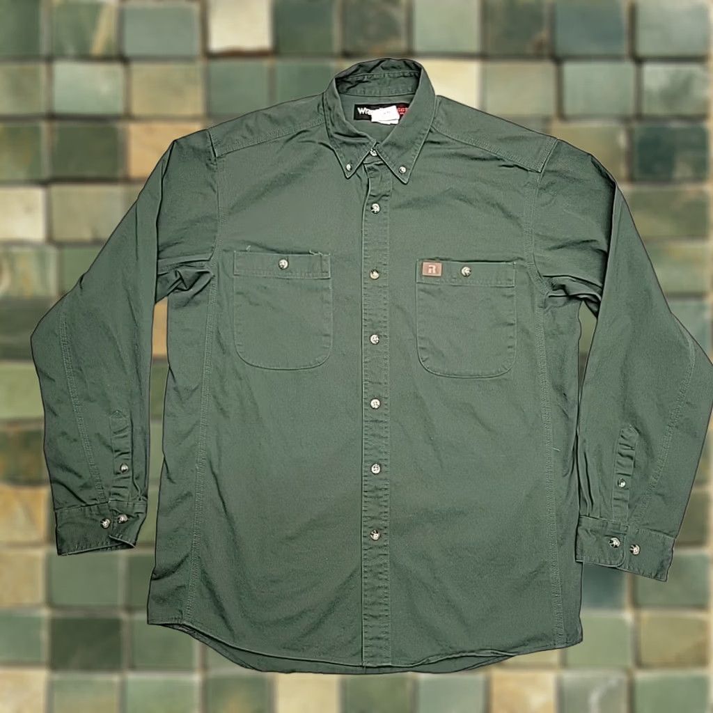 Wrangler VINTAGE Wrangler? No, Original: Wrangler Riggs Workwear Shirt Mens Large Green Solid Heavy Twill Button Down Size US L / EU 52-54 / 3 - 1 Thumbnail