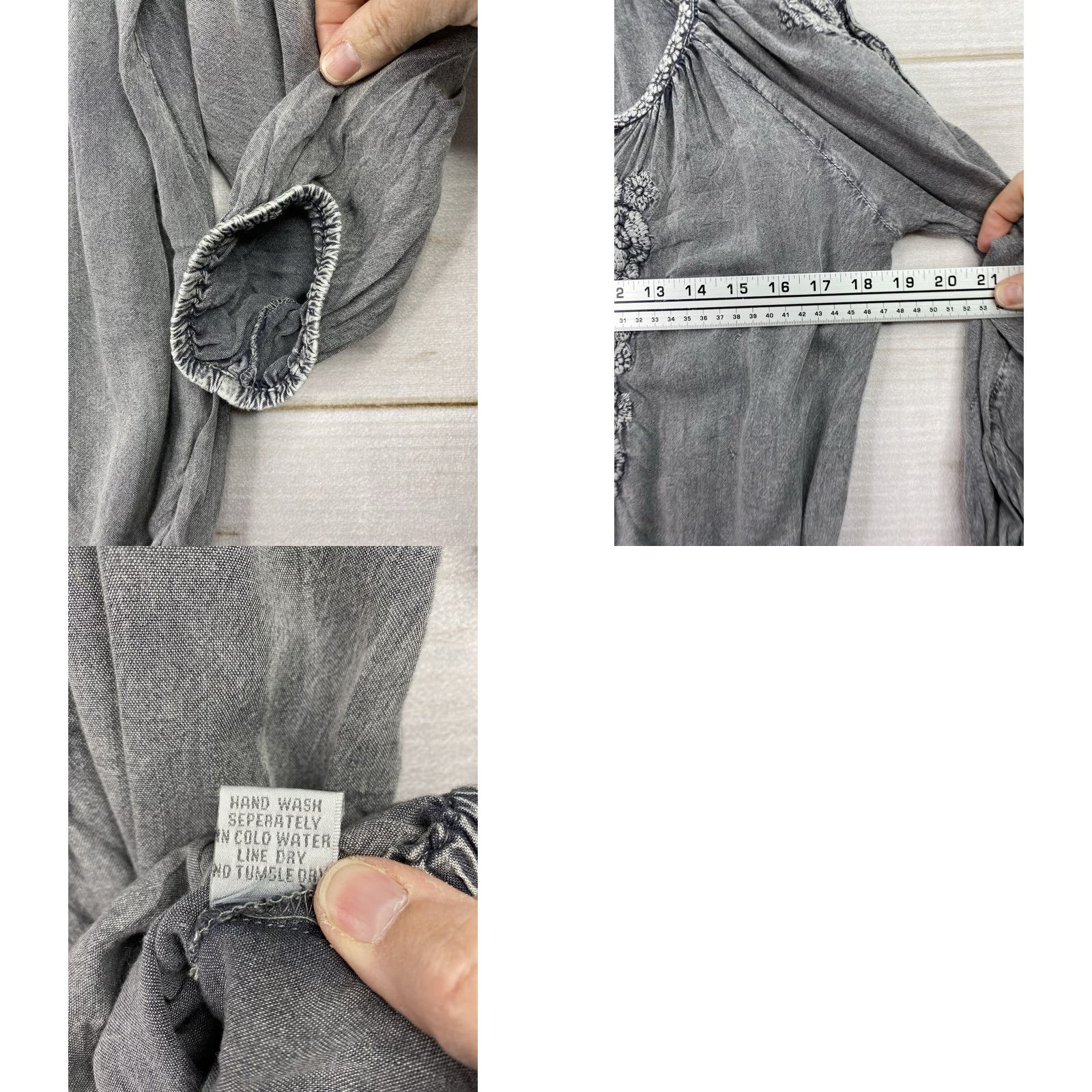 Vintage Solitaire Boho Top Womens S Gray Embroidered V Neck 3/4 Slit Sleeve Chambray Size S / US 4 / IT 40 - 8 Thumbnail